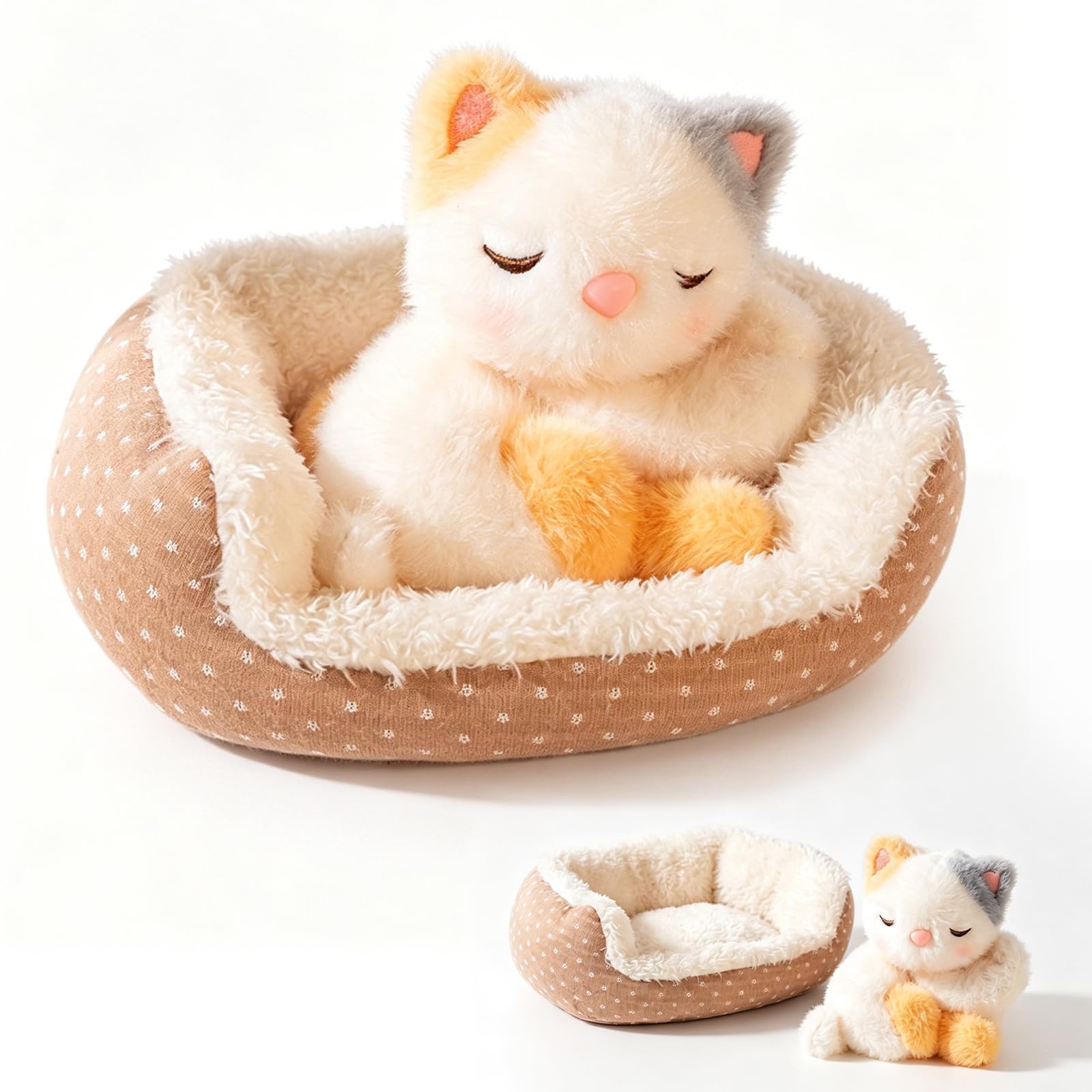 RLOMUTE Cat Plush Toy, Soft Cat Teddy Plushie with Nest for Kids & Adults