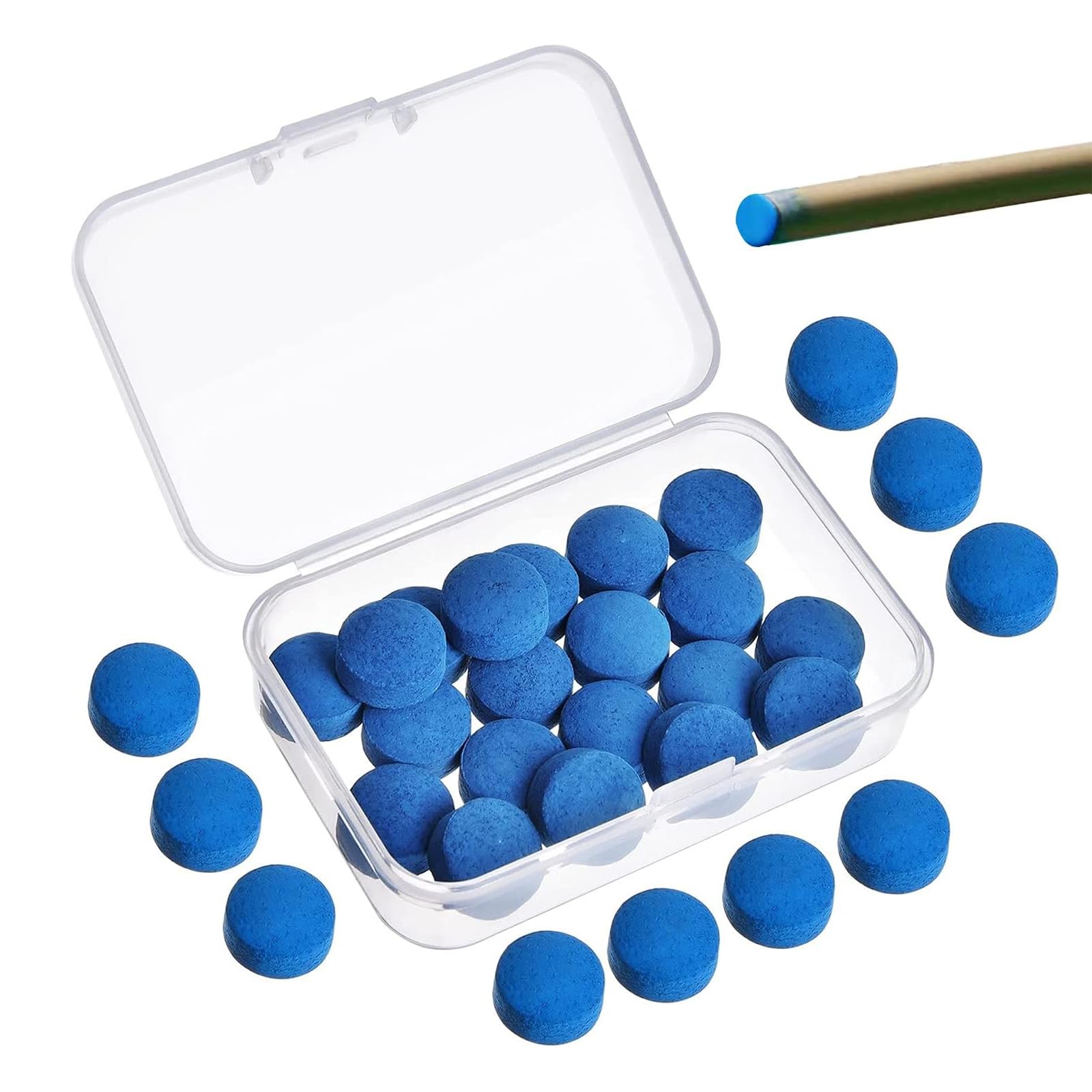 20 Puntas de Rosca, Puntas de Taco de Billar Azul de Repuesto con Caja de Almacenamiento para Tacos de Billar y Snooker 13 mm