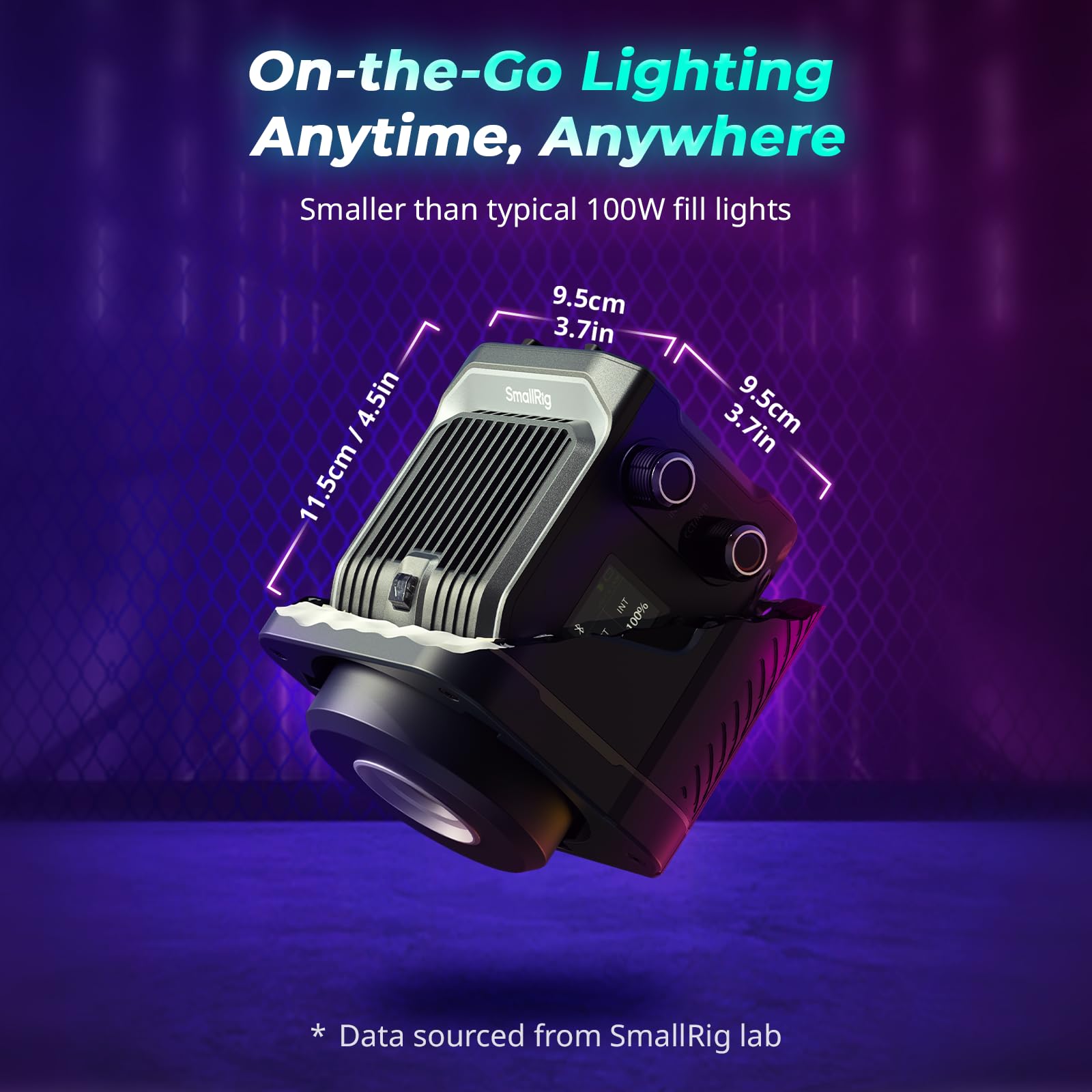 SMALLRIG RC 100C RGBWW Projecteur Vidéo LED, Contrôle par APP, Eclairage Continu mini COB 100 W, Projecteur portable 2700-10000 K, CRI 96+, 12 Effets, 11000 lux/1 m, avec Poignée de Batterie - 5383