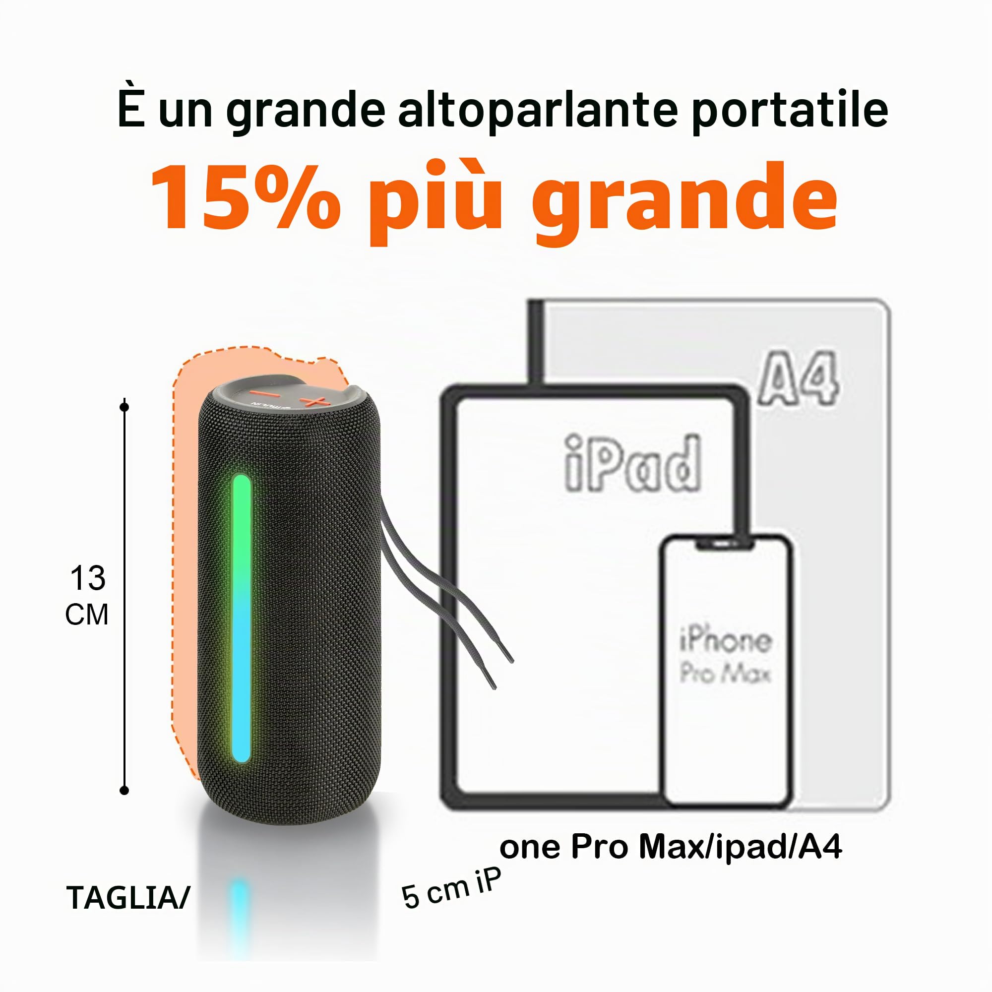 MU LIN cassa bluetooth doccia Portatile Impermeabile cassa bluetooth potente, altoparlante bluetooth portatile, Luce RGB, AUX & Micro SD,NERO 1PZ