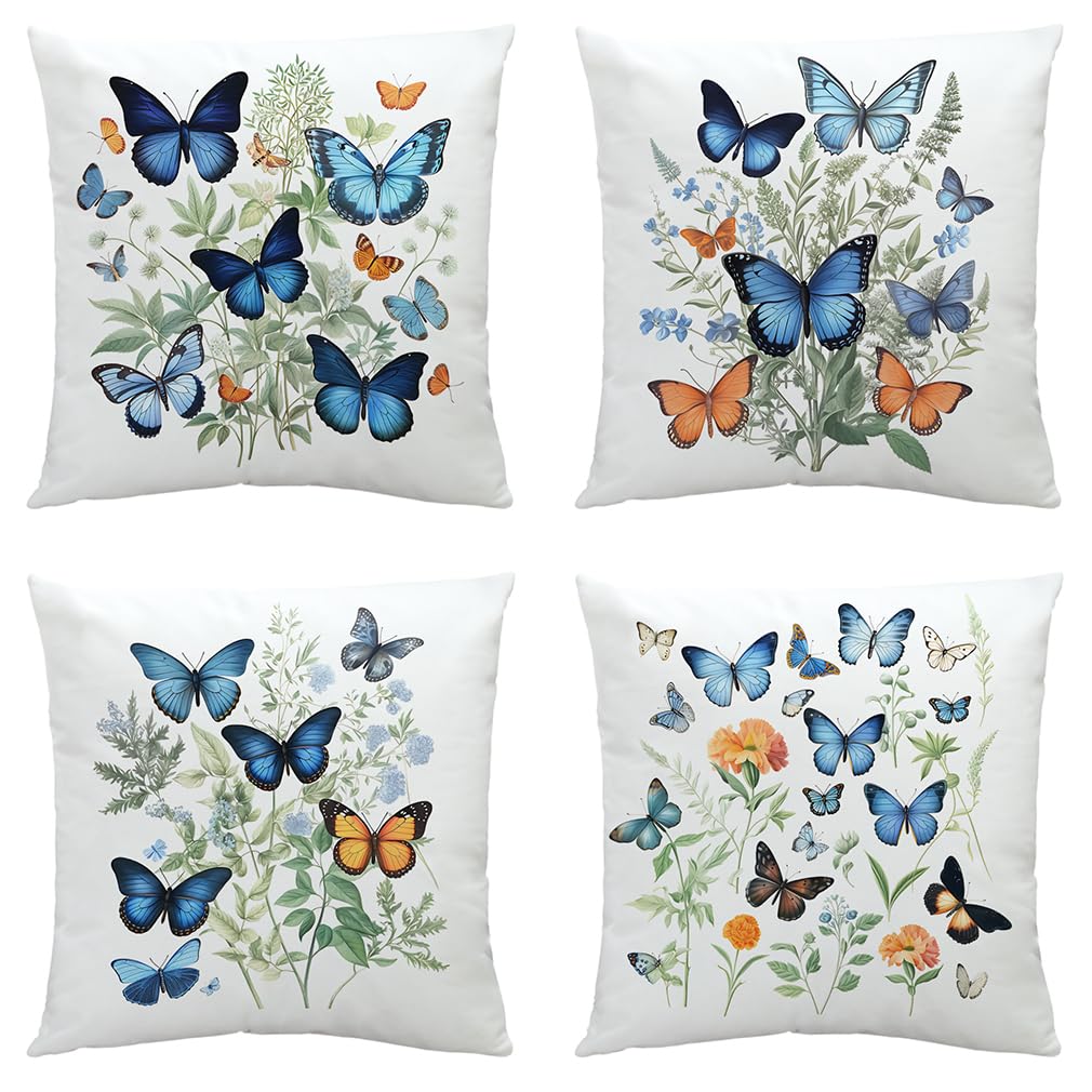 Housse coussin 60x60 papillon bleu en peluche courte douce pour canapé