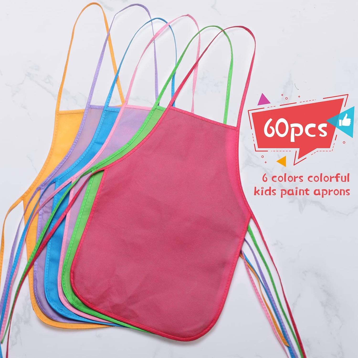Yahenda 60 Pack Kids Painting Aprons Children's Artists Fabric Aprons Paint Art Craft Disposable Child(Blue, Rose, Fruit Green, Pink, Orange, Purple)