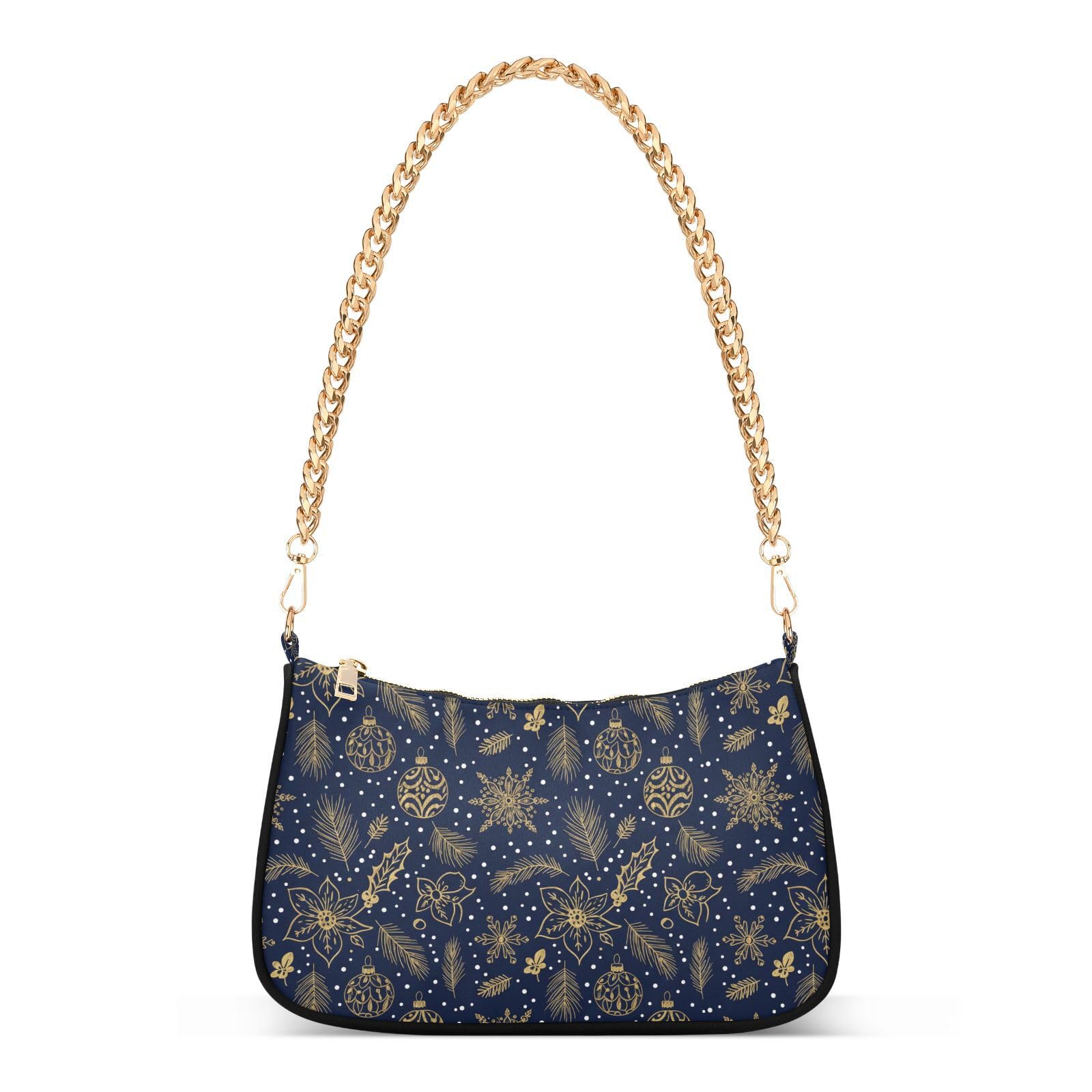 Petit sac à main bleu marine doré de Noël avec chaîne tendance - 8