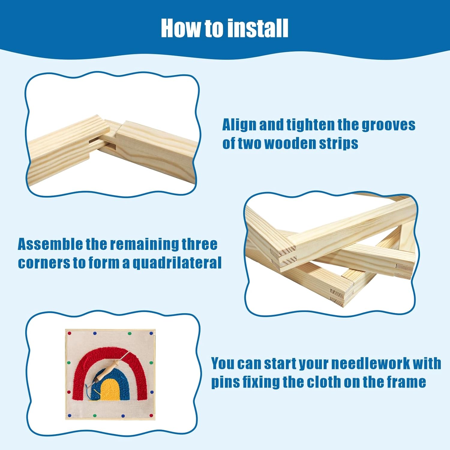 12 Sets Stretcher Bars for Needlework with 100 Tacks,6 Sizes 24Pcs Wooden Canvas Splicing Stretcher Bars Needlepoint Embroidery Stitch Frame Set for Crafts Art Supplies for Women's Birthday Gift