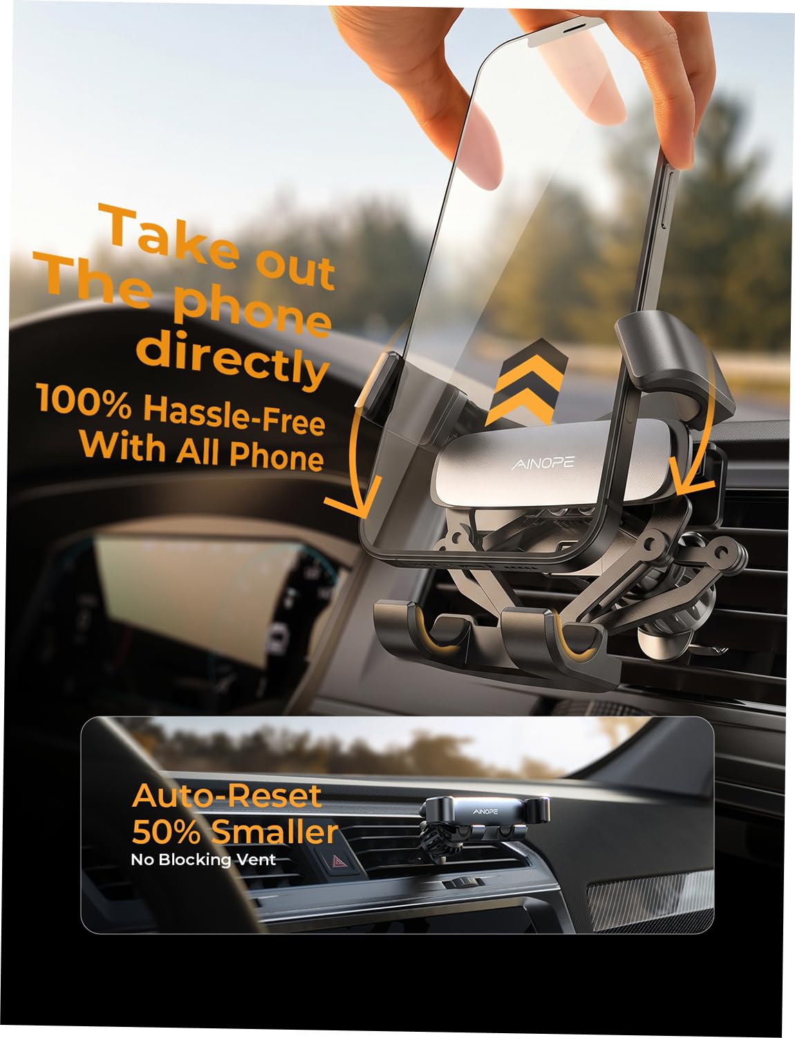 AINOPE Air Vent Phone Mount for Car [Drop-in Grip]Gravity Phone Holder for Car Vent Phone Mount for iPhone 18 Pro Max 17 16 15 Galaxy S26 S25, Universal Interior Accessories Gifts for Men Women, Black — Amazon image 6