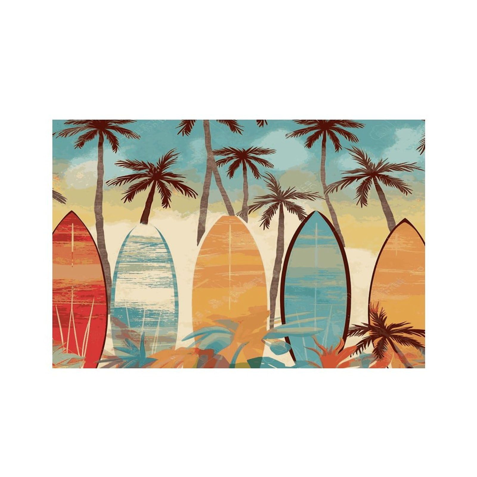 Surfboard Palm Tree Placemats Non-Slip Heat Resistant Table Mats Flax Washable Cloth Place Mats Easy to Clean Premium Placemat for Kitchen Dining Table Decor Party Outdoor