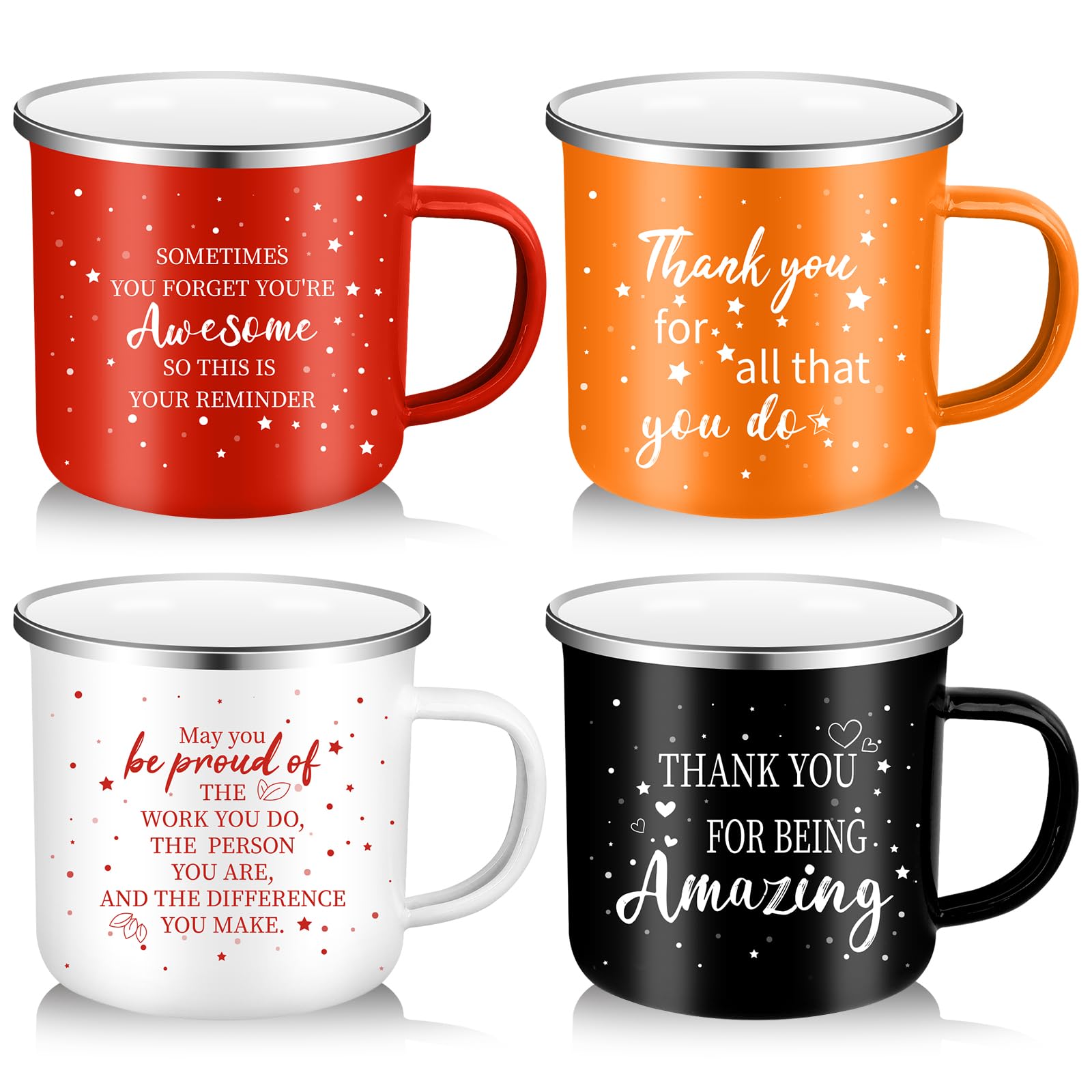 4 Pcs 12 oz Inspirational Enamel Coffee Mug Gift Thank You Gifts Motivational Camping Coffee Mugs Drinking Cup Employee Appreciation Gifts for Volunteer Staff Coworker Team Teacher Nurse Favors