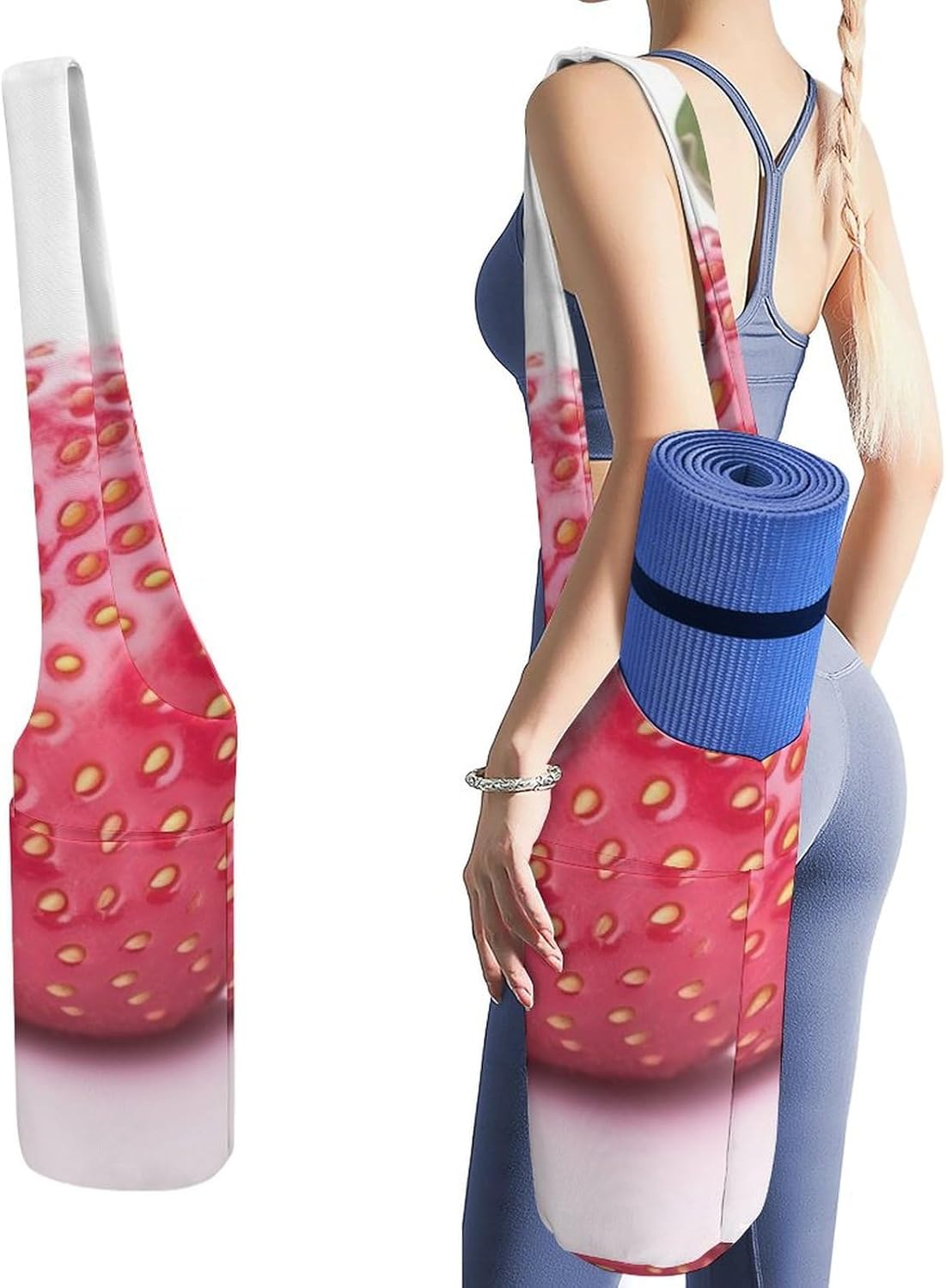 Canvas Yoga Bag,Strawberry Printed Yoga Mat Handbag,Portable Yoga Mat Bag Large Capacity Gym Bag for Men Women Pilates Beach Travel