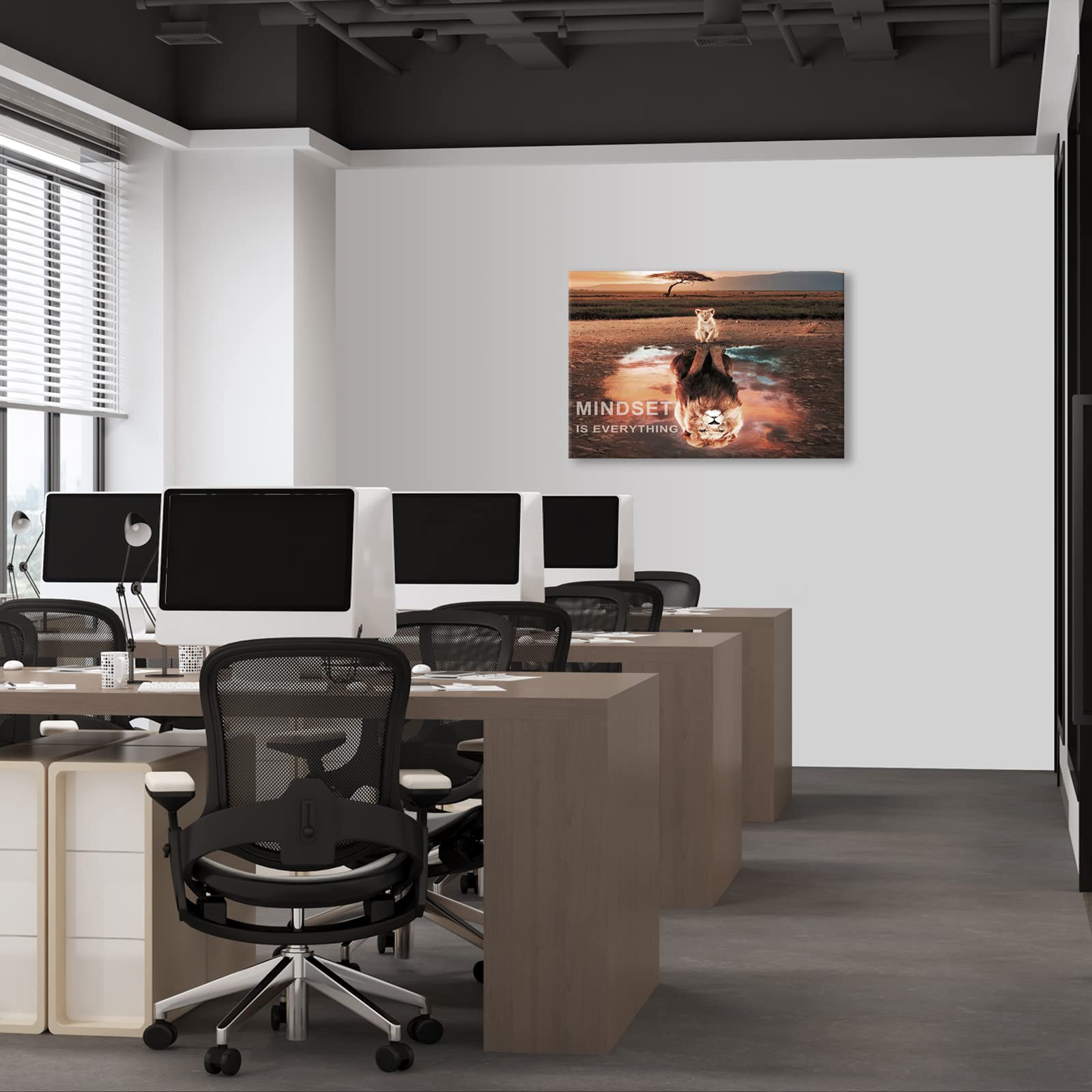 Mindset Is Everything - Lienzo motivacional para pared, diseño de león, 1 pieza, cita inspiradora, para decoración de oficina y dormitorio (61 cm de ancho x 91 cm de alto)