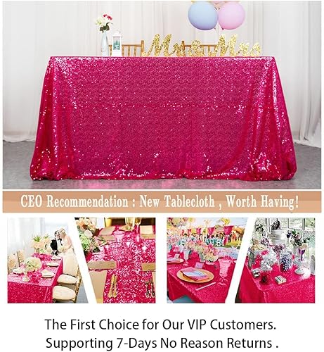 Miniatura 4 de ShinyBeauty Mantel de lentejuelas brillante de 60x102 pulgadas color fucsia - Rosa brillante con purpurina para bodas, cumpleaños, decoraciones de