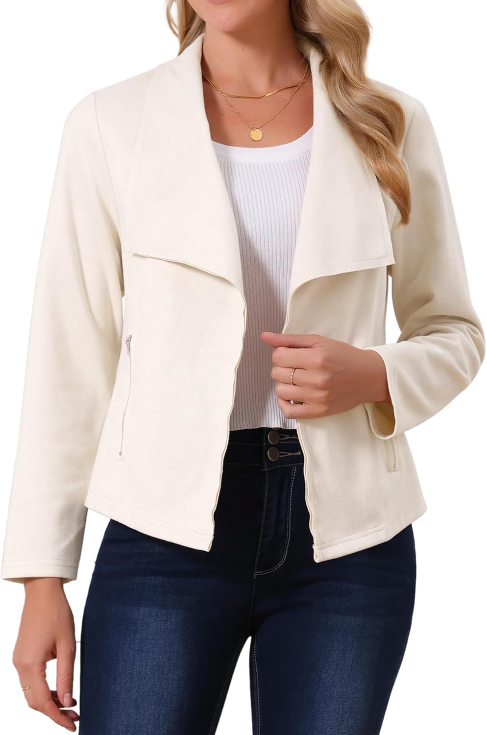 Seta T Women's Faux Suede Jackets 2025 Fall Winter Clothes Long Sleeve Open Front Cropped Coat Outwear