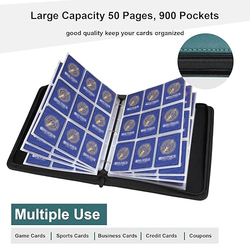 Miniatura 4 de Paquete de 3 carpetas de tarjetas intercambiables impermeables con 900 bolsillos, álbum comercial, carpeta de colección de tarjetas con cremallera,