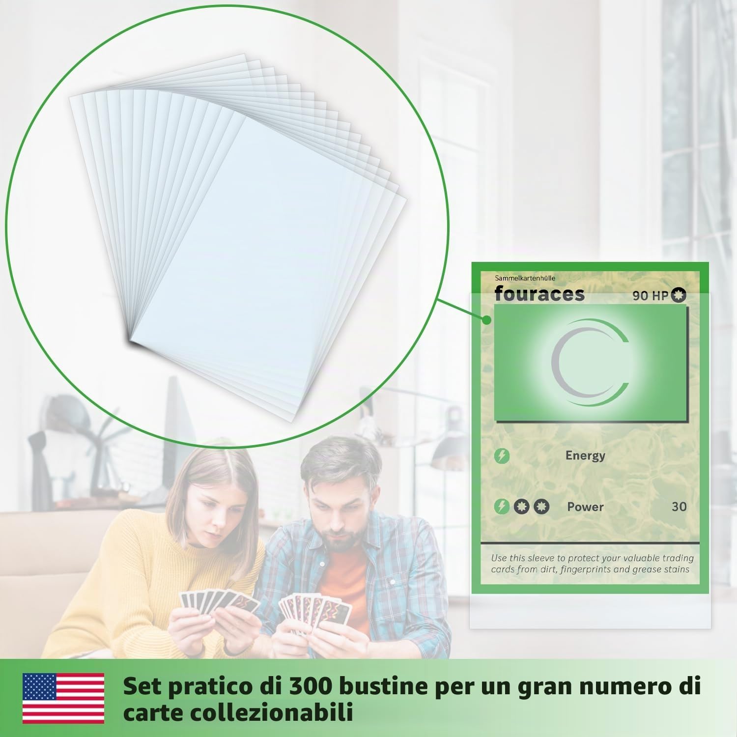 fouraces bustine protettive, 300 pezzi, 90 x 66 mm, per carte pokemon, magic the gathering, ultra slim, sleeves, per carte da gioco