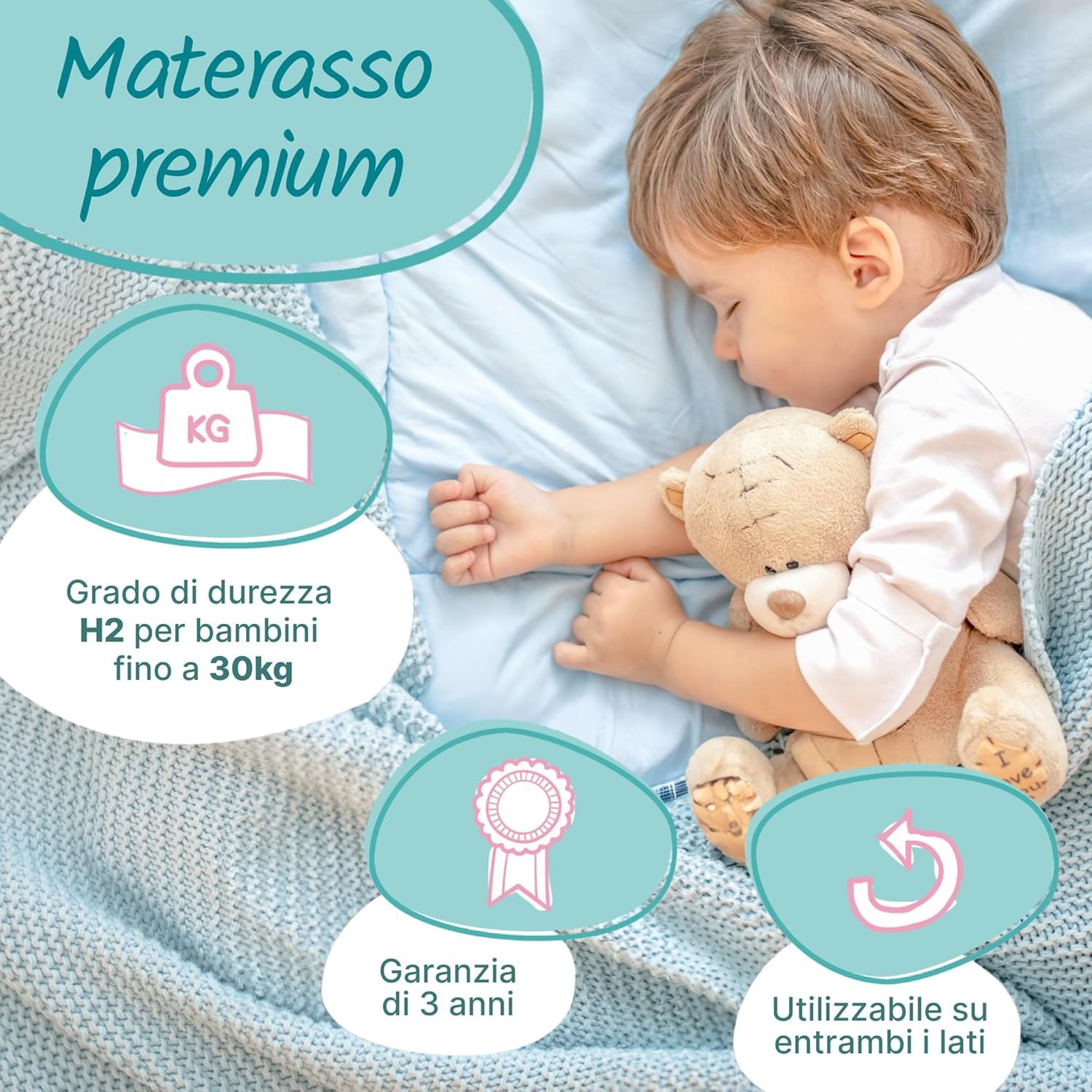 sun garden Materasso per Bambini 80x160 cm H2 | ComfortPur P1440 | Rivestimento Trapuntato con Fibra Climatica & Lavabile | Certificato Oeko-Tex 100
