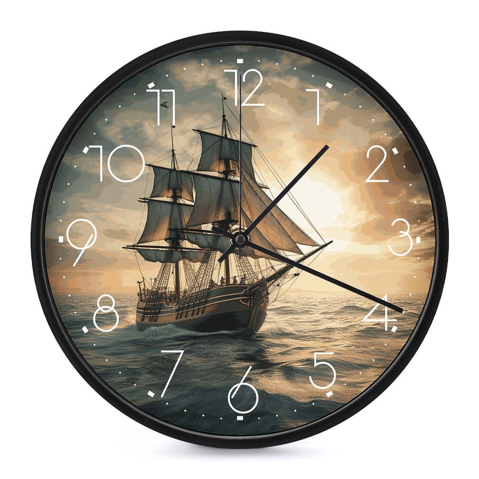 Adfgyerh White-Style Ship Sailing Alone Clock，9.8 Inch Battery Operated Wall Clock Classic Simple, Decorative Wall Clock.analog Clock For Kitchen Office Bathroom Bedroom.
