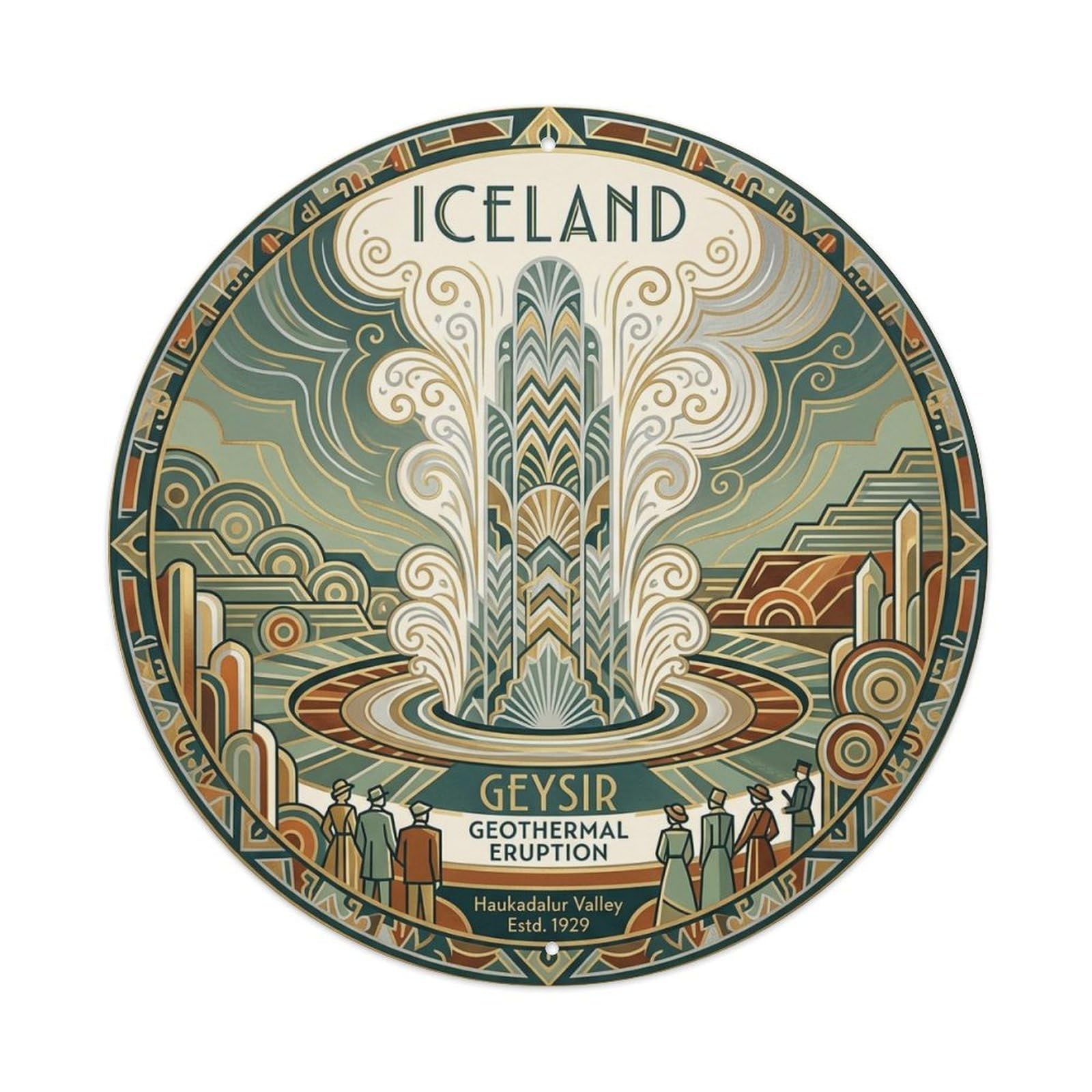 Vintage Travel Geysir Iceland Eruption Metal Tin Sign