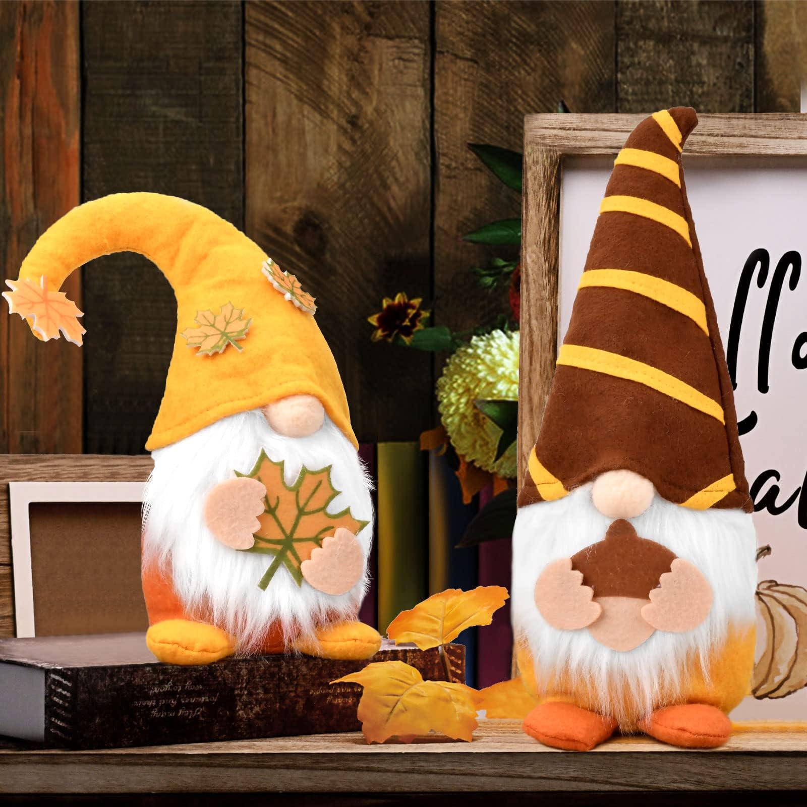 TGOOD 2PCS Fall Decor Fall Gnomes Plush, Tiered Tray Decor, Harvest Festival Thanksgiving Gnomes Holiday Party Ornaments Table Fall Decorations for Home