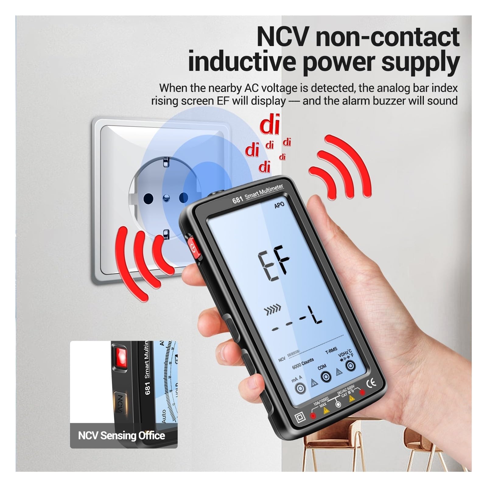 6000 Liczy Multimetr Cyfrowy Inteligentny, Odporny Na Oparzenia Akumulator Uniwersalny Miernik Tester NCV 5-calowy Duży Wyświetlacz LCD Z Podświetleniem(Red)