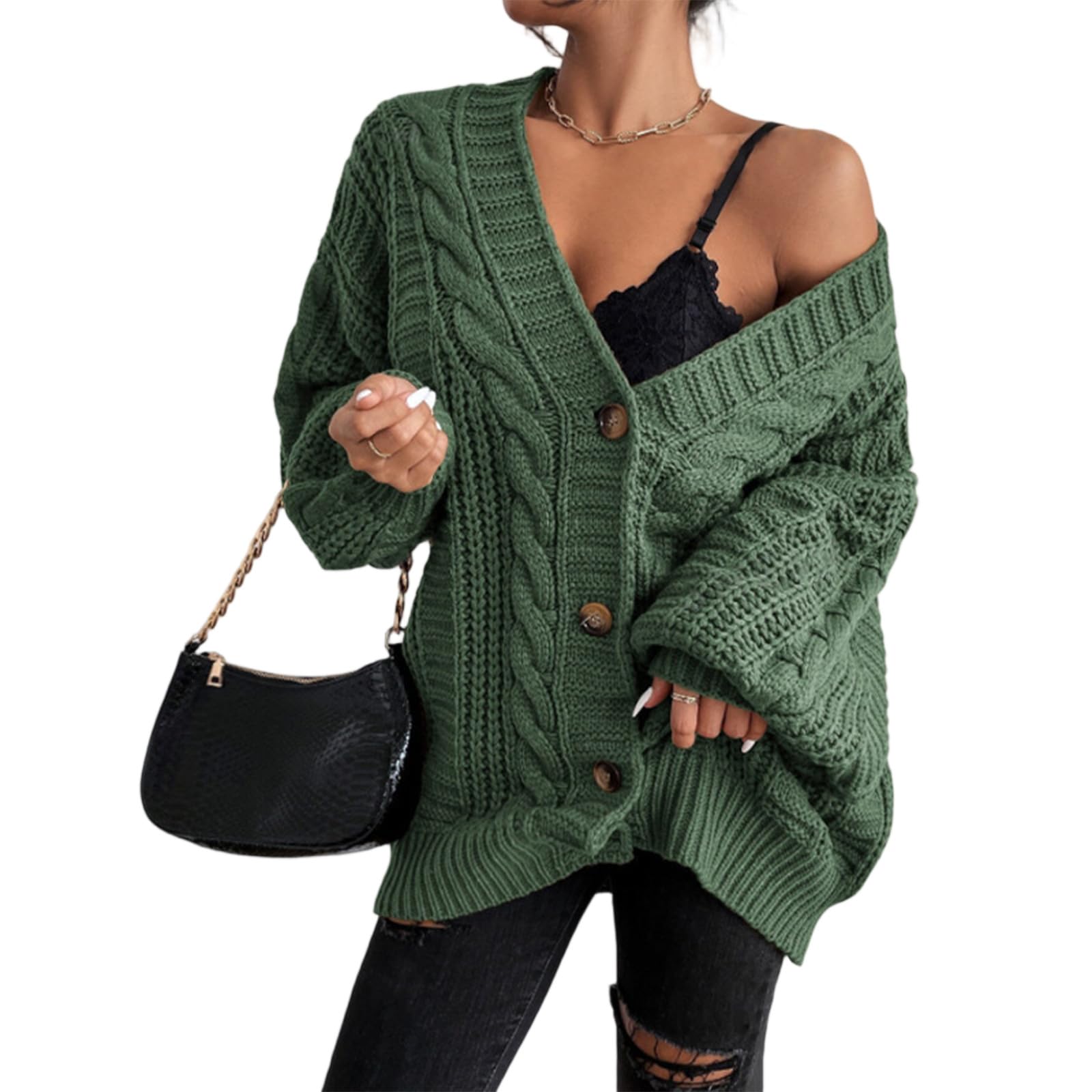 Cable Knit Cardigan Sweaters for Women Chunky Knit Button Up Sweater Comfort Cute Cardigans Open Front Sweater Cardigan