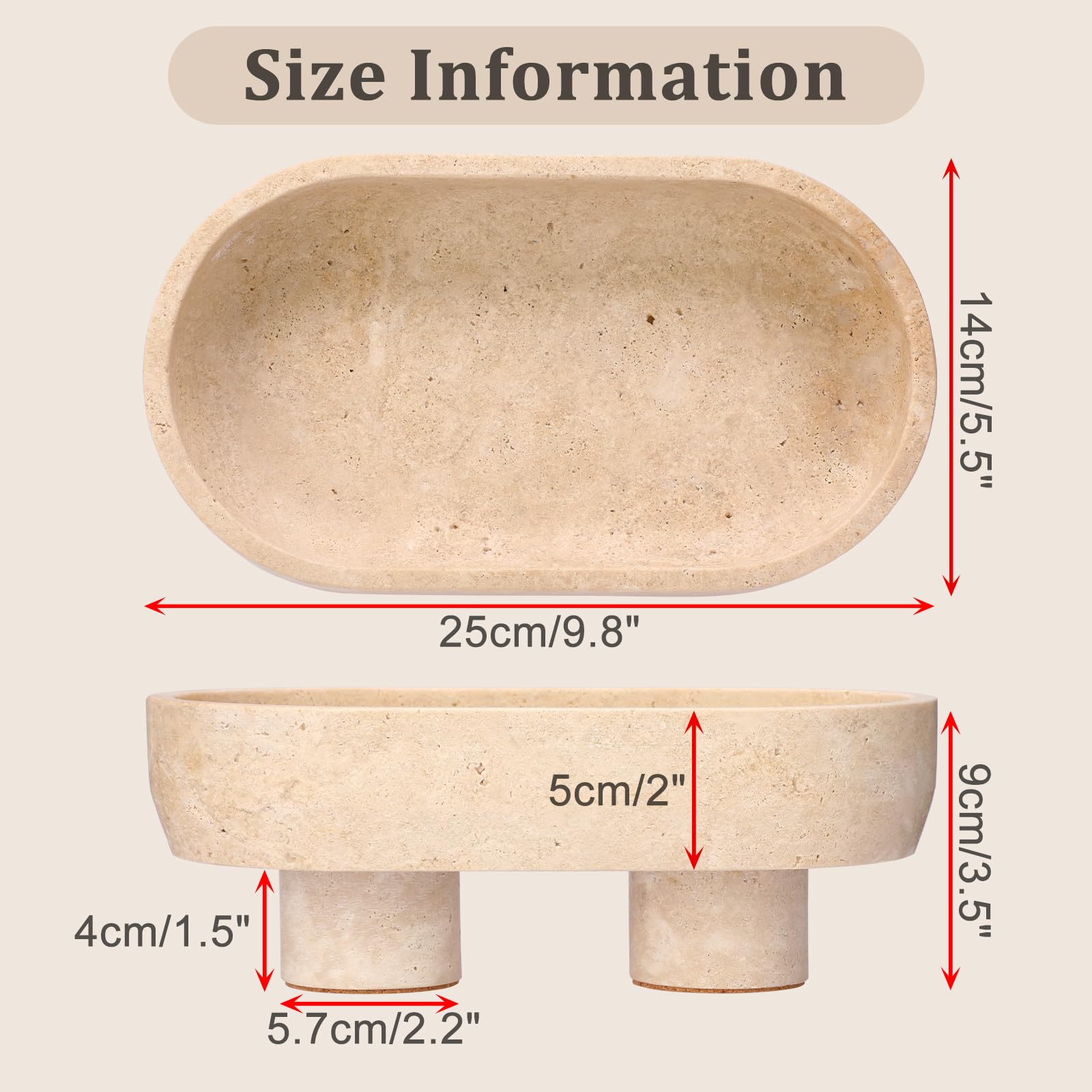 OLegei Bol à Fruits Décoratif En Travertin Naturel - Beige, 26cm Pour Cuisine Et Intérieur
