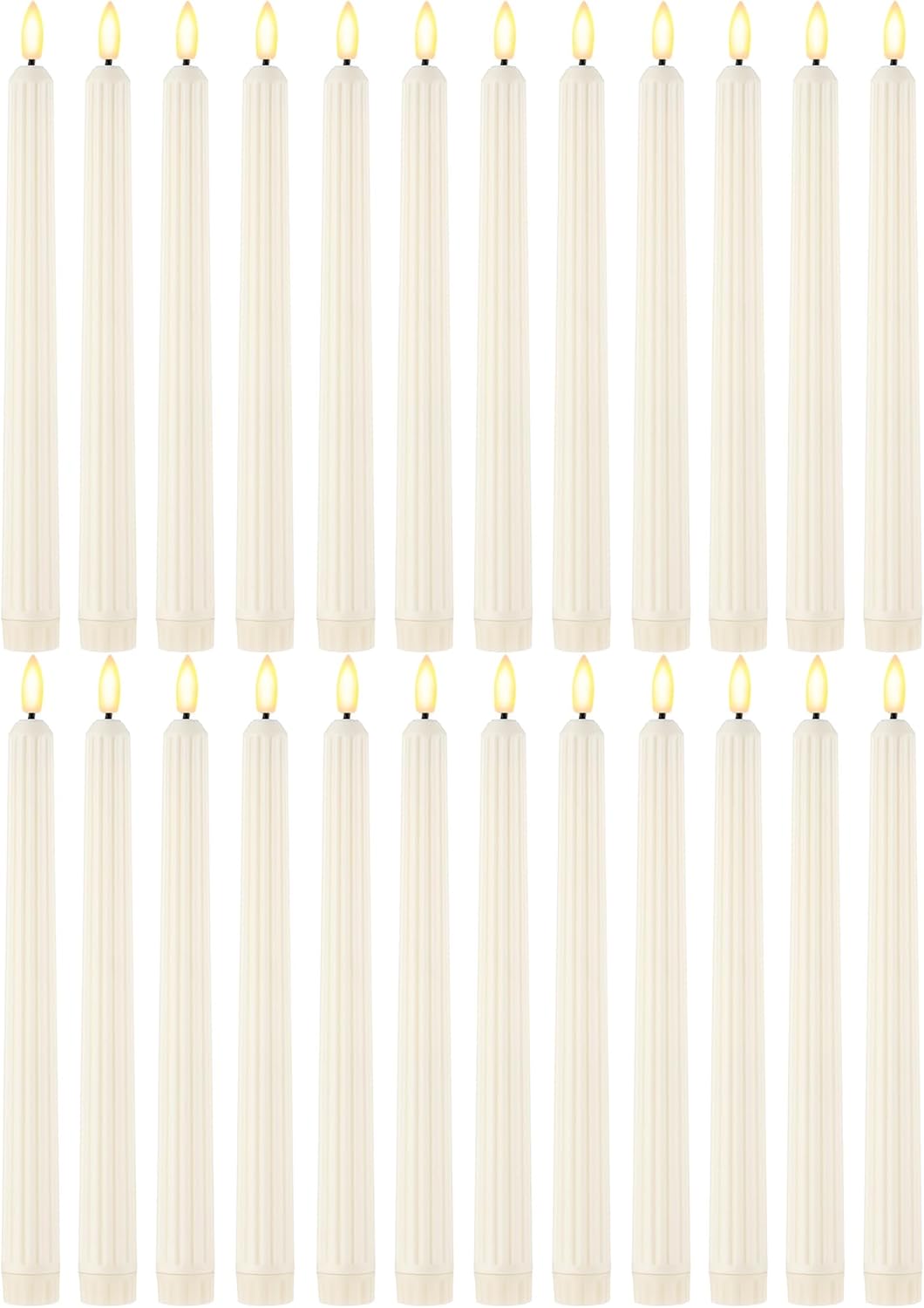 Treela 24 Pcs Flameless Taper Candles Bulk LED Taper Candles Sticks Battery Operated for Christmas Birthday Wedding Party Church Table Decoration(Ivory,Roman Column) Ivory Roman Column