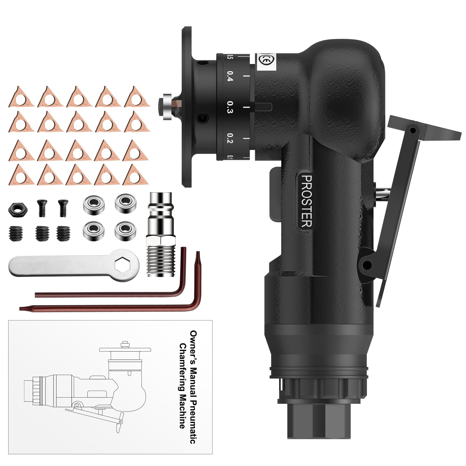Proster Máquina Biseladora 30000 RPM Biseladora Neumática con 22 Cuchillas(10Tipo R+12Tipo C) y 4 Velocidades Ajustables Kit de Herramienta de Biselado Neumático para Metalurgia Soldadura DIY