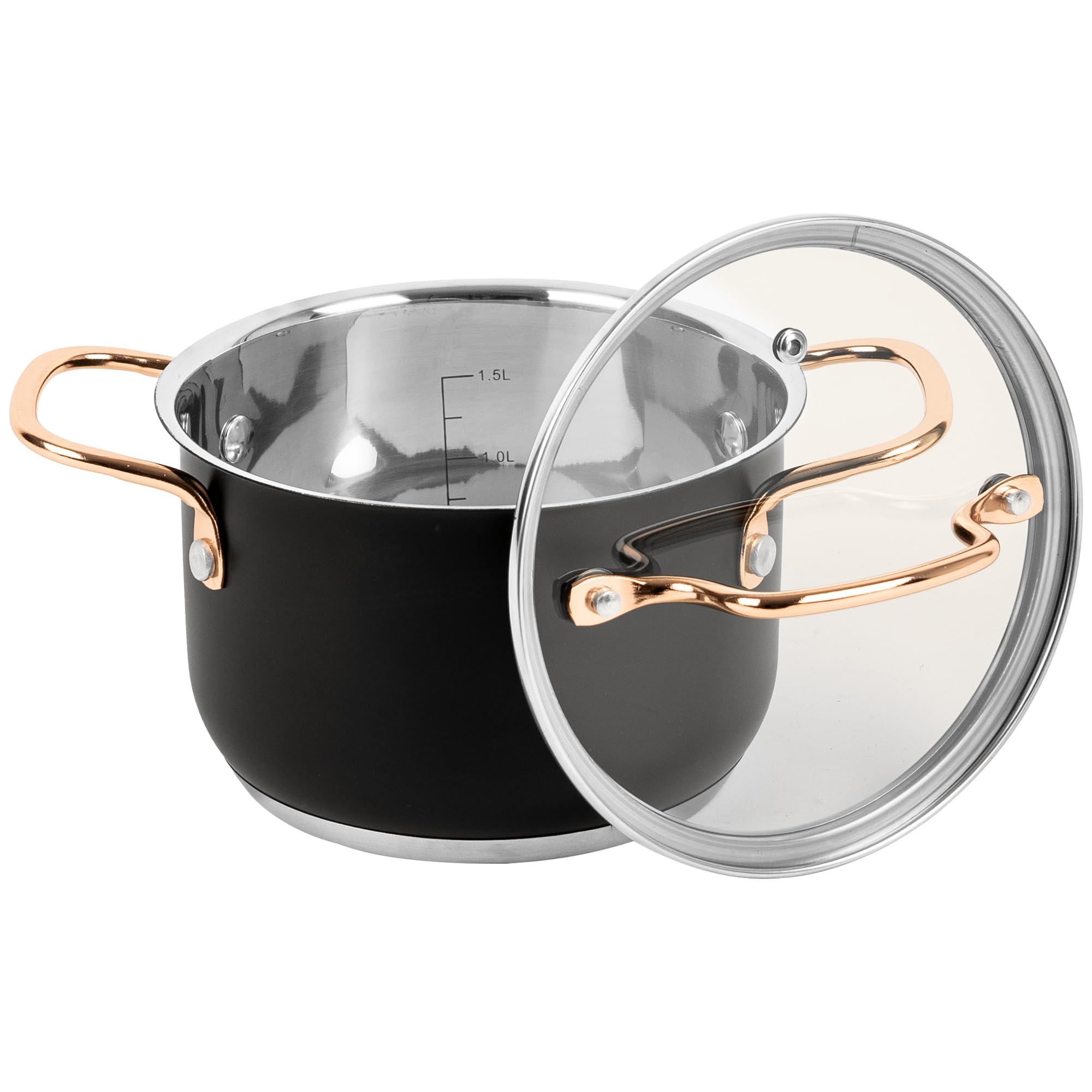 KARL HAUSMANN Juego de Ollas Acero Inoxidable - 3 Piezas - Bateria de Cocina de Acero Inoxidable con Tapas de Vidrio - Apta para induccion, Gas y Vitrocerámica - Set Ollasa