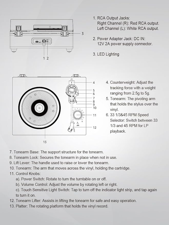 Tocadiscos Bluetooth con parlantes y correa 2 velocidades miniatura 8