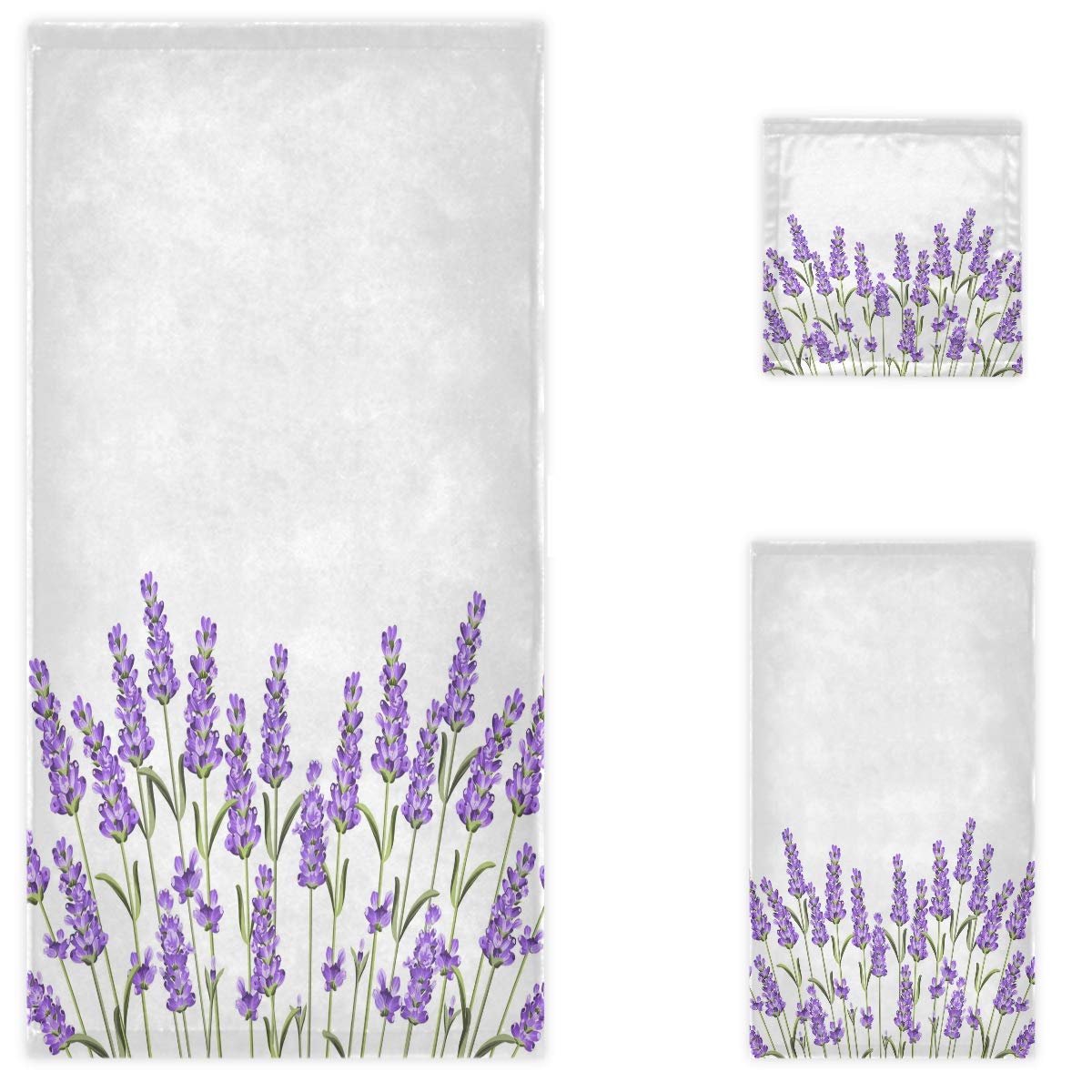 Naanle Beautiful Purple Lavender Flowers Soft Luxury Decorative Set of 3 Towels, 1 Bath Towel+1 Hand Towel+1 Washcloth, Multipurpose for Bathroom,