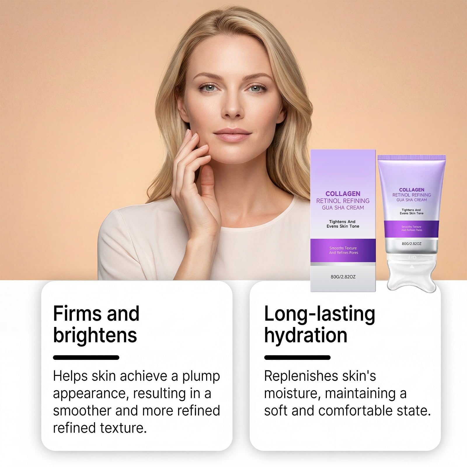 Krem do masażu szyi Gua Sha Collagen Retinol, nawilżający ujędrniający lift, wyrównuje odcień, wygładza teksturę i przycinanie porów na szyi, szczęce i czółenkach (6 sztuk)