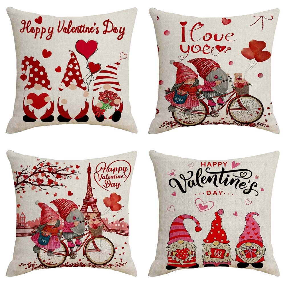 LYNZYM Valentines Day Square Cushion Covers,Throw Pillows Decorative Pillowcase, Cotton Linen Cushion Case for Home,Room,Chair,Wedding Decor, Car,Decoration, 18”x18” Set of 4