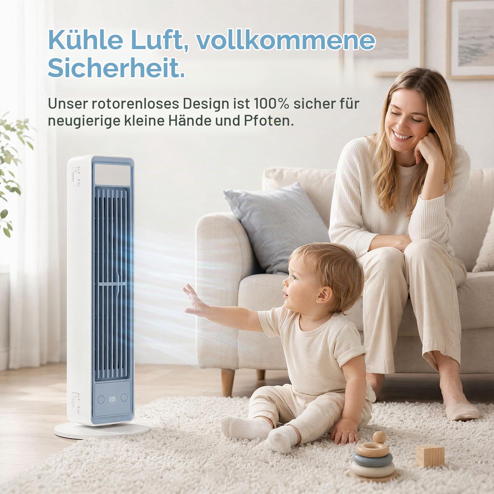 Mobiler Luftkühler für Schreibtisch & Büro, Tragbare Klimaanlage Kompakt, Leiser Tischventilator ohne Flügel, 3 Stufen Kühlung für Konzentriertes Arbeiten