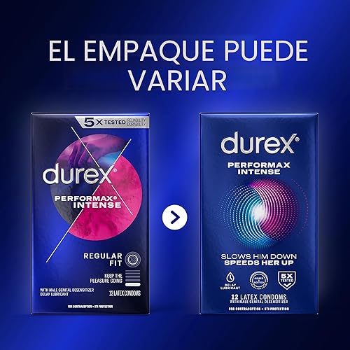 Miniatura 12 de Preservativos ultrafinos, acanalados, punteados con lubricante retardante, Durex Performax Intense - Preservativos de látex de goma natural, 12