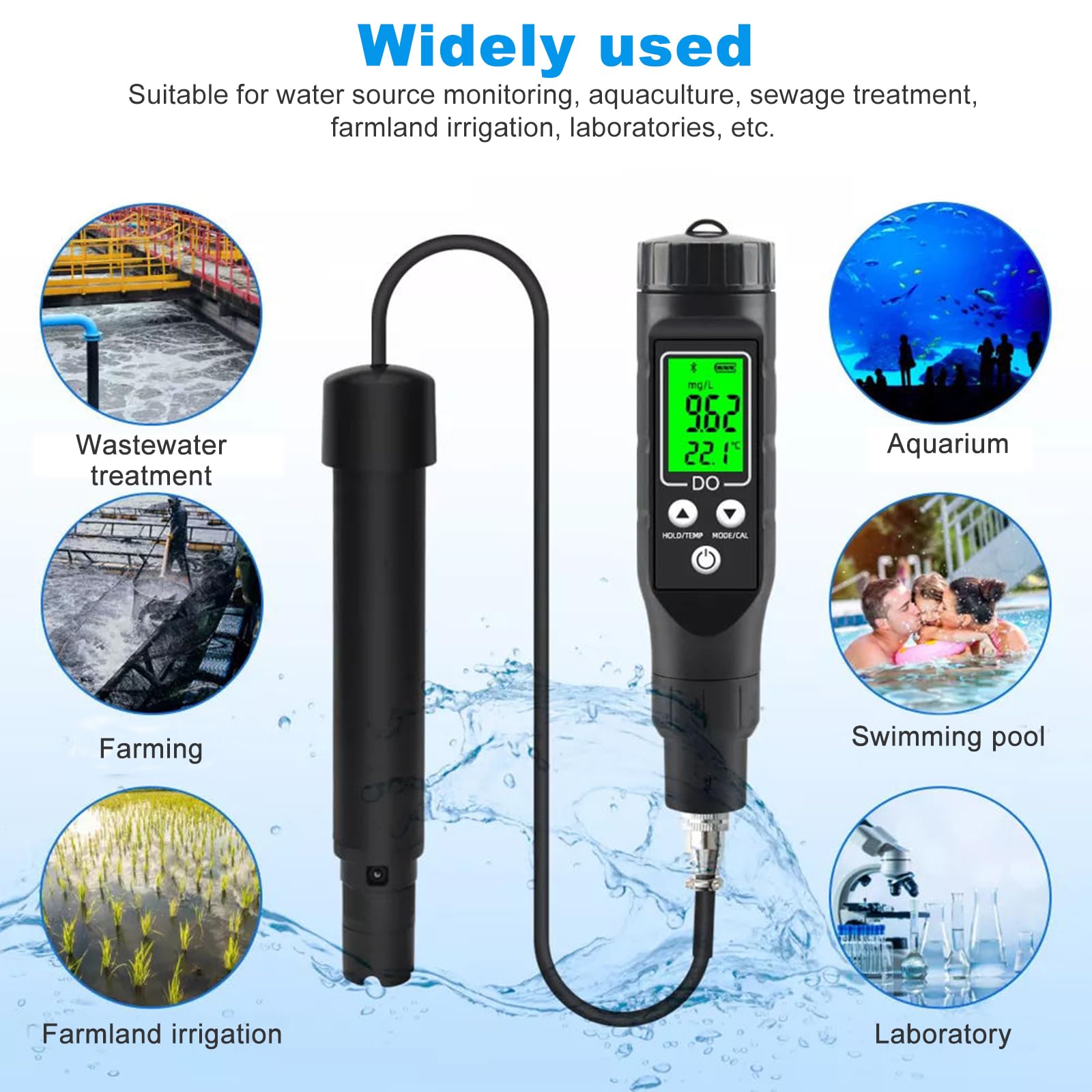 BuyWeek Misuratore di Ossigeno Disciolto, 0,0 – 30,0 MG/L Analizzatore di Ossigeno Disciolto Digitale Smart Bluetooth Rilevatore di Ossigeno Disciolto per Acquacoltura