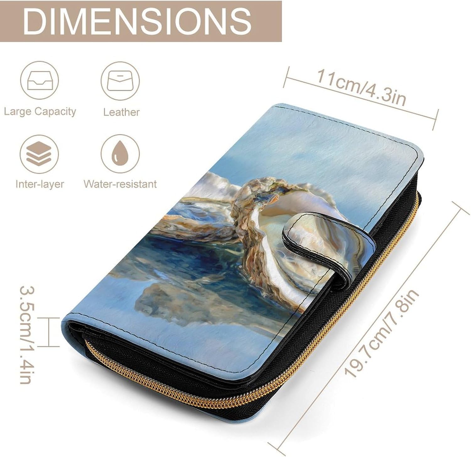 Oysters Ocean Watercolors Women's Long Wallets Leather Purse Fold Clutch Credit Card Holder