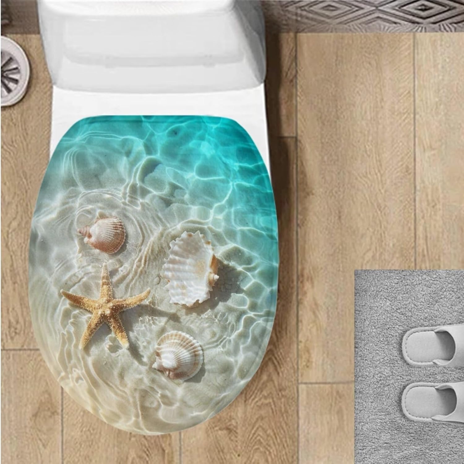 Toilet Lid Cover Comfortable Toilet Lid Seat Protector Dry Quickly Fits Most Size Lids 17.3'' x 13'' Super Absorbent Toilet Seat Cover for Bathroom, Home, Starfish Seashells Beach