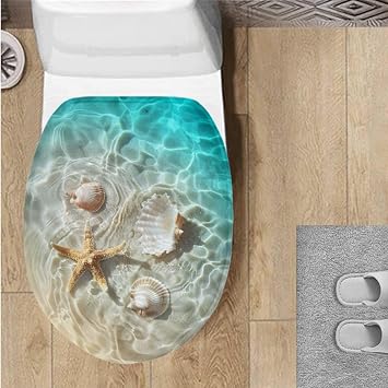 Toilet Lid Cover Comfortable Toilet Lid Seat Protector Dry Quickly Fits Most Size Lids 17.3 x 13 Super Absorbent Toilet Seat Cover for Bathroom, Home, Starfish Seashells Beach