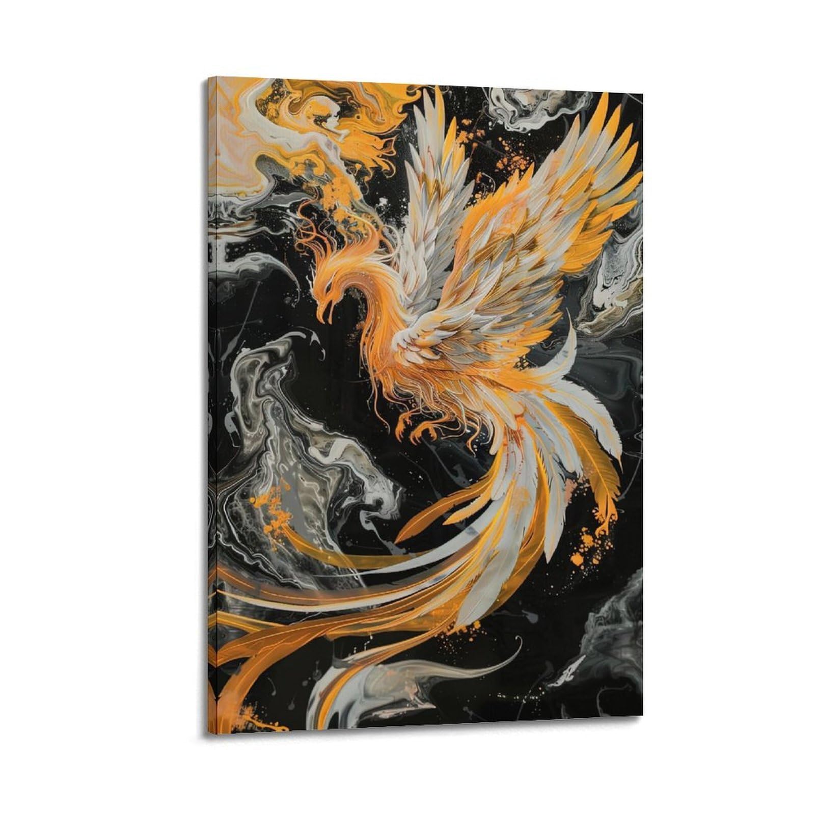 DLJGDS Mythical Phoenix Art Print with Striking Orange - White Feathers Decorative Painting Canvas Wall Posters And Modern Family Bedroom Decor 24x36inch(60x90cm)