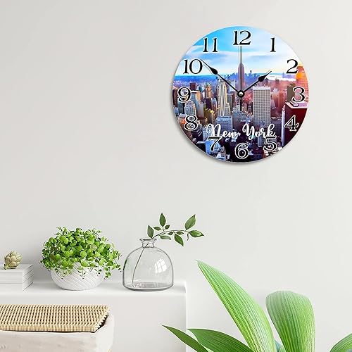 Miniatura 17 de Reloj de pared de paisaje urbano de Nueva York, Estados Unidos, Estatua de la Libertad, reloj de pared de viaje, funciona con pilas, 10 pulgadas,