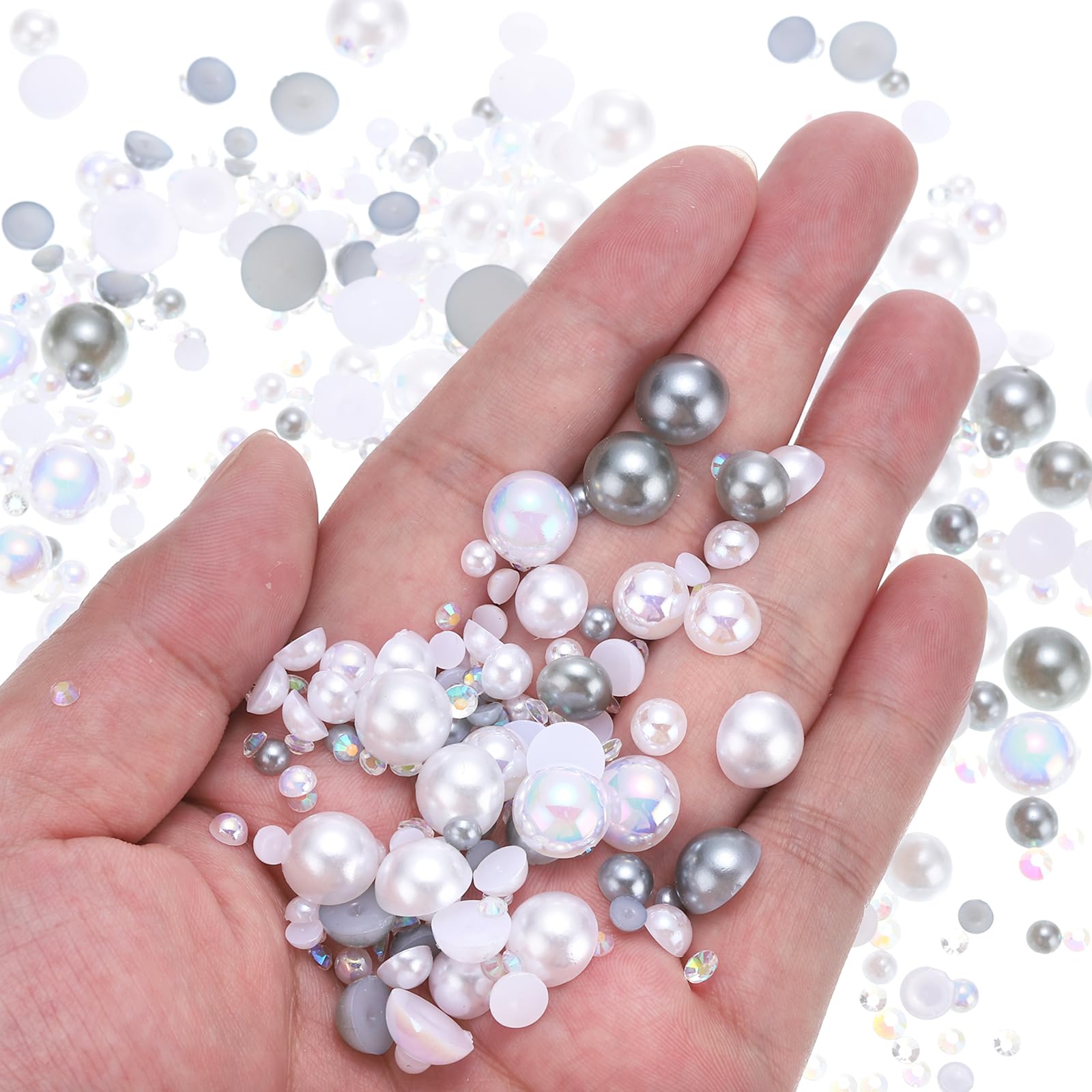 PATIKIL 30g Pearls and Rhinestones, 3-10mm Mix Flatback Rhinestones and Half Pearls Resin Rhinestone for Shoe Hair Nail Crafts Tumbler, Grey White - Image 4