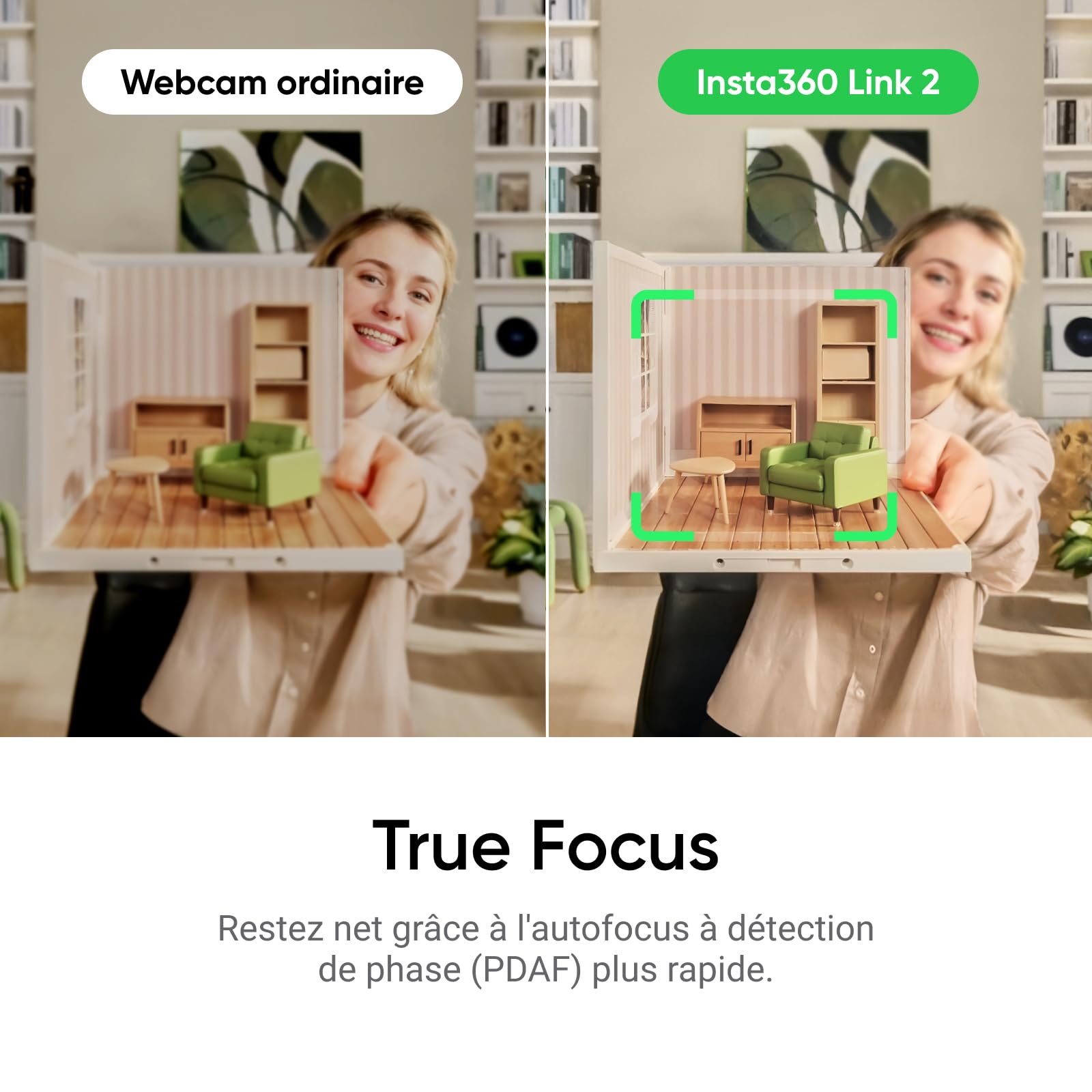 Insta360 Link 2 Noir Webcam 4K Caméra PC Mac Suivi IA HDR Micro Réduction Bruit Contrôle Gestuel Streaming Réunions Télétravail
