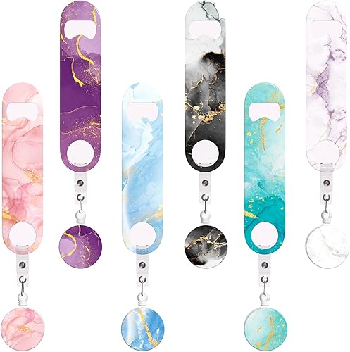 6 abrebotellas, abridor de cerveza retráctil de acero inoxidable con carrete redondo para insignias, abrebotellas de cerveza planas coloridas con