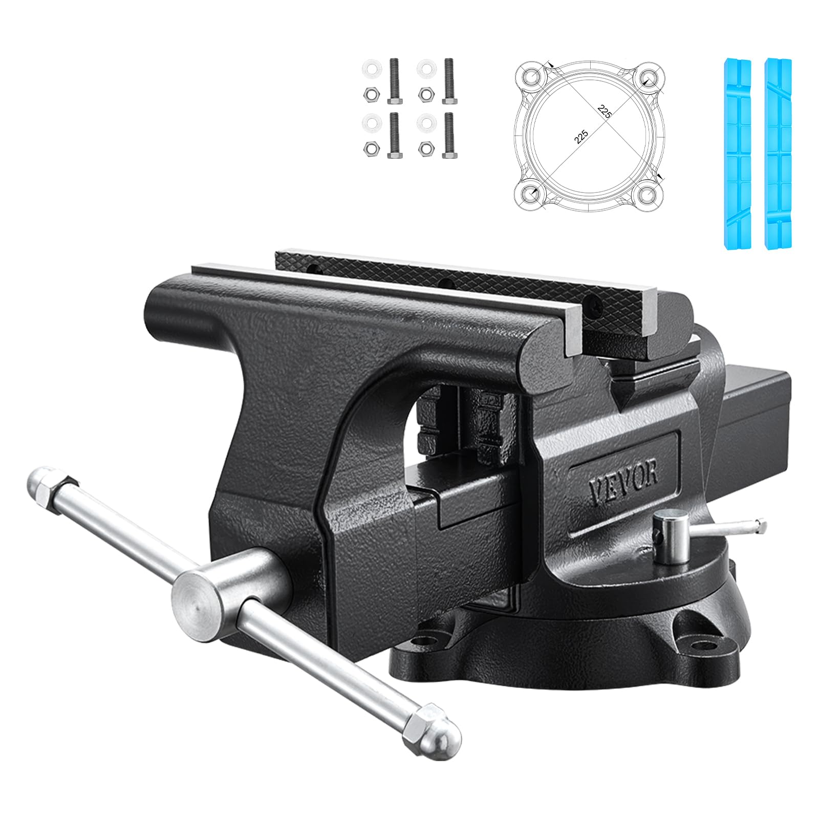 VEOVR Morsa da Banco in Ghisa Largezza Ganasce 254 mm Foratura Taglio Tubi, Morsa da Tavolo Base Girevole a 360° Profondità Gola 109 mm Apertura Ganasce 254 mm, con Incudine, Riparazione, Garage