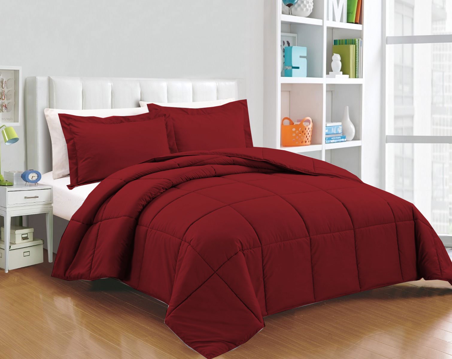 Parure de lit 3 pièces coton égyptien bordeaux pour grand lit super king size chaleureux
