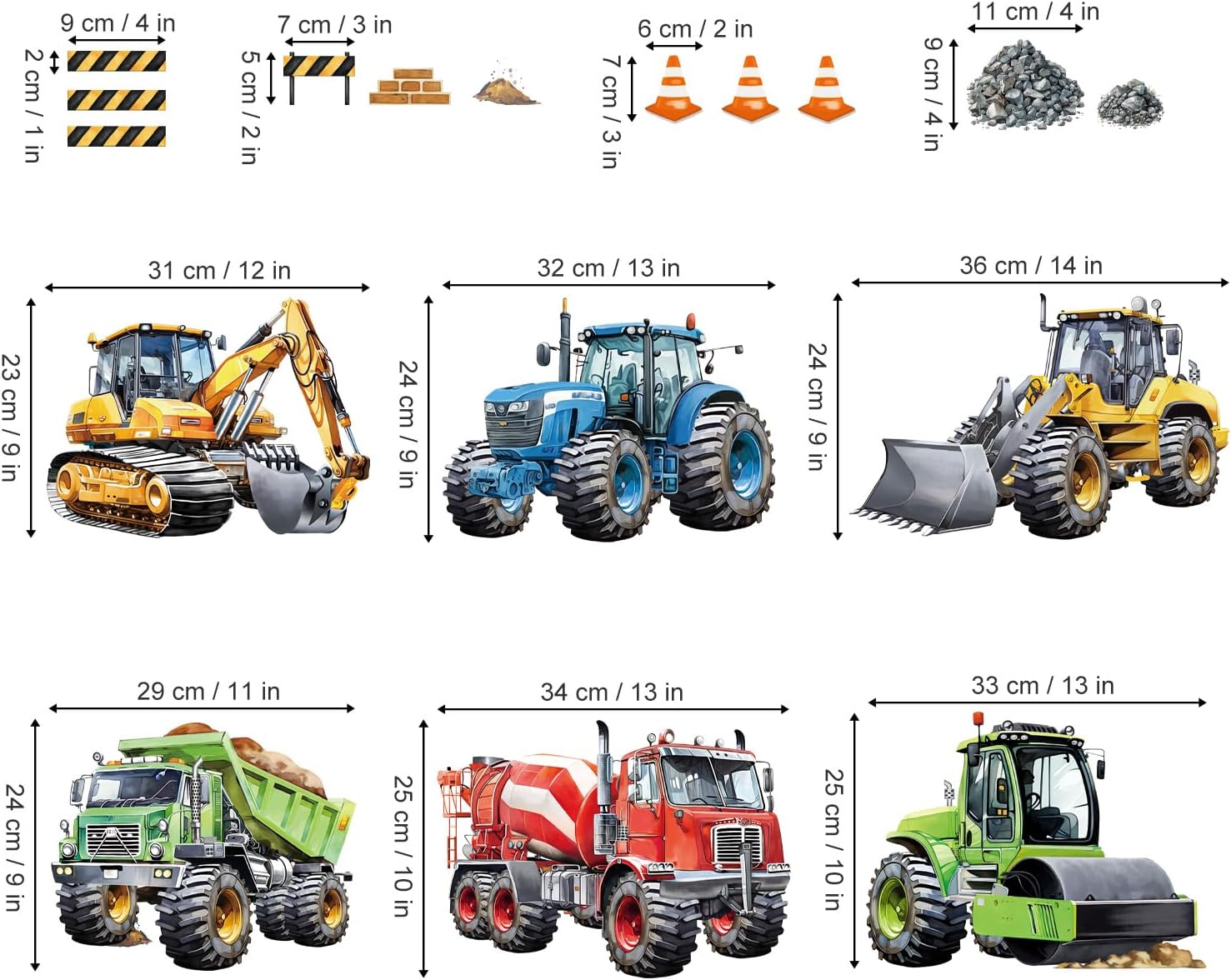 Decalmile Transportation Cars Wall Decals Trucks Construction Cars Vehicle Wall Stickers Boys Bedroom Kids Room Playroom Wall Decor