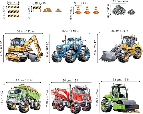 Miniatura 4 de decalmile Adhesivos de pared de automóviles de construcción, camiones, tractores, vehículos, pegatinas de pared, guardería, niños, dormitorio,