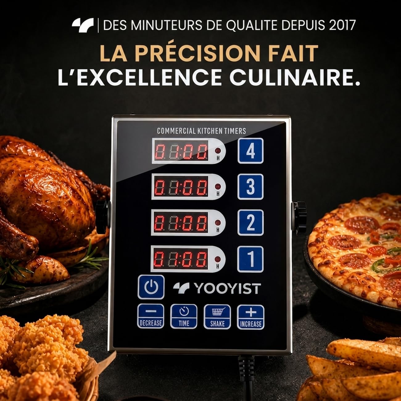 Minuterie de Cuisine Commerciale à 4 Canaux Minuterie de Restaurant Numérique Professionnelle Multi Calculagraphe Alarme Forte Camion de Nourriture Cuisson Acier Inoxydable Robuste
