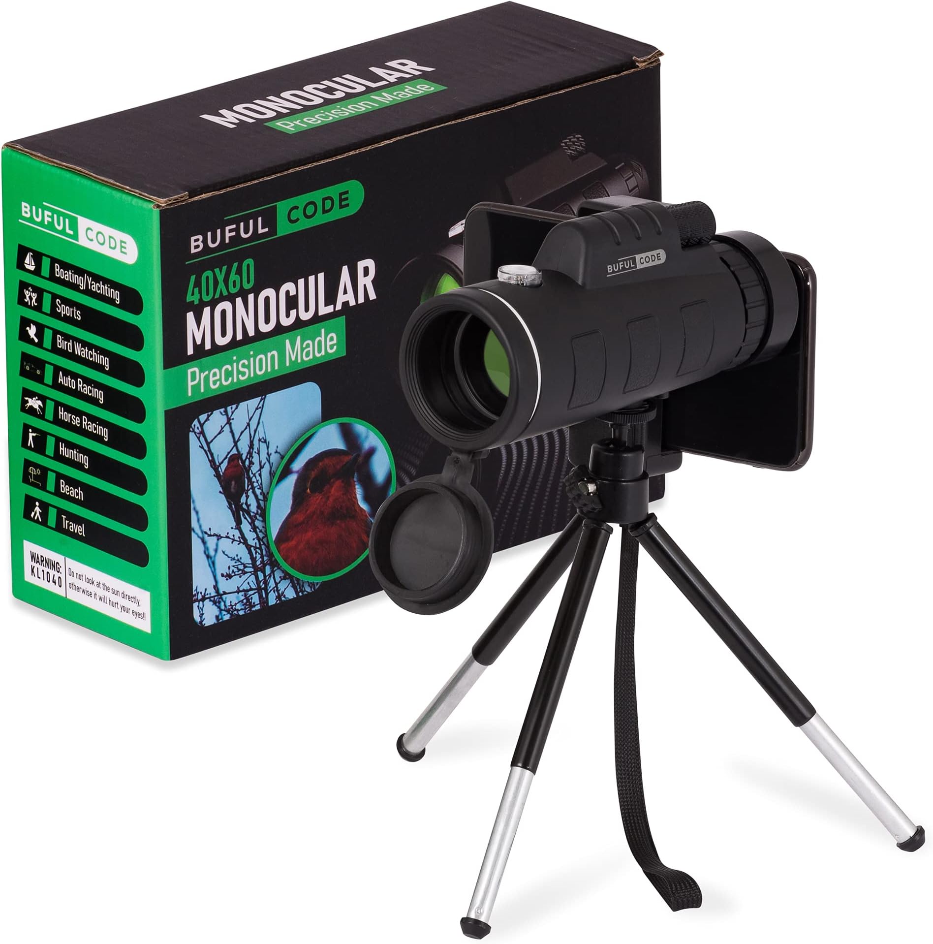 Monocular Telescope 40x60 Handheld for Adults BAK4 Prism- High Power Monocular HD Zoom Smartphone Holder Adapter with Adjustable Tripod -Light Pocket Fit, Waterproof and Low Night Vision