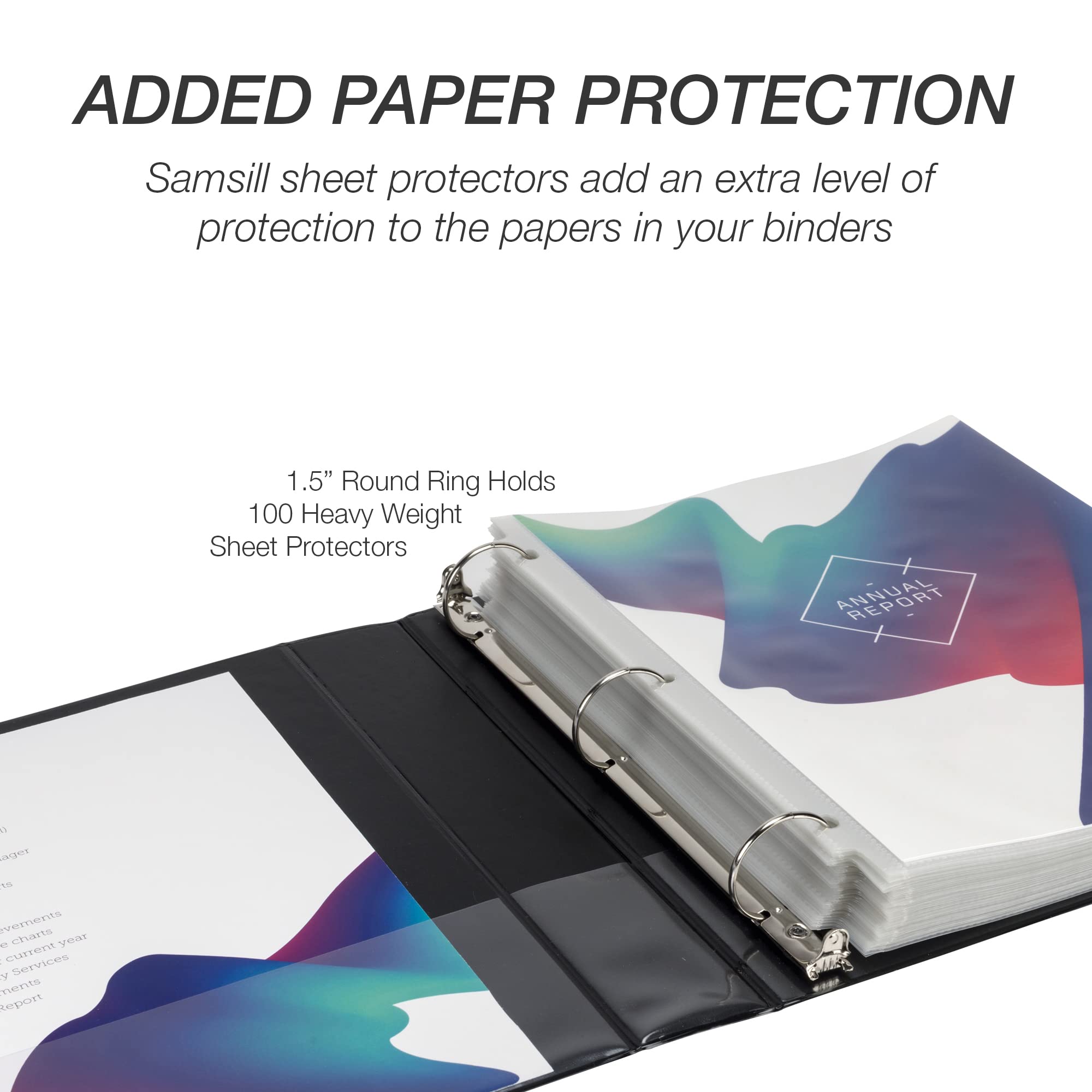 Samsill Raccoglitore a 3 anelli da 3,8 cm, prodotto negli Stati Uniti, con anello rotondo economico, copertina trasparente, capacità 325 fogli, per scuola, casa, ufficio, nero carbone