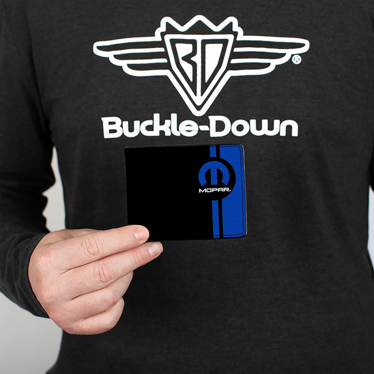 Buckle-Down mens Buckle-down Pu Bifold - Mopar Logo/Stripe Black/Blue Wallet, Multicolor, 4.0 x 3.5 US - Image 3